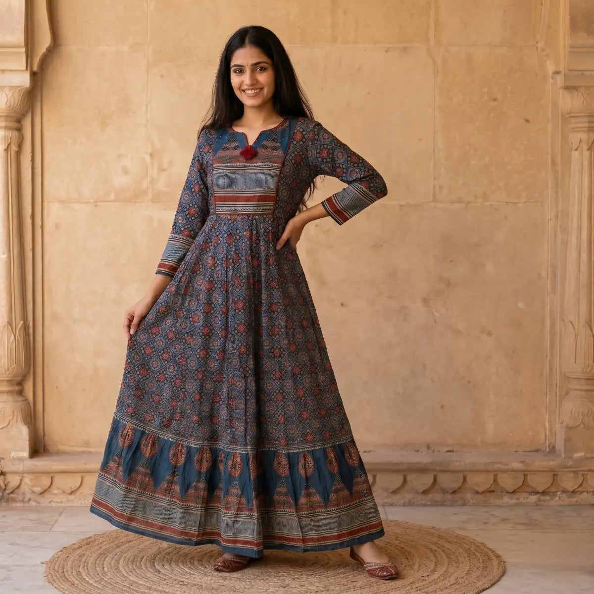 Indigo Rust Printed Gown