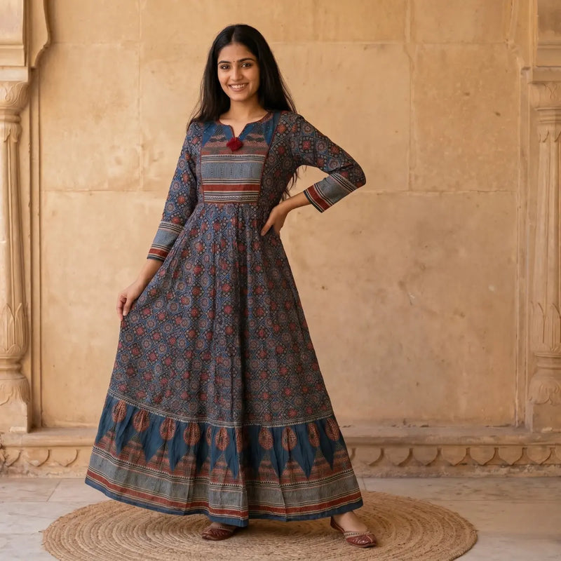 Indigo Rust Printed Gown
