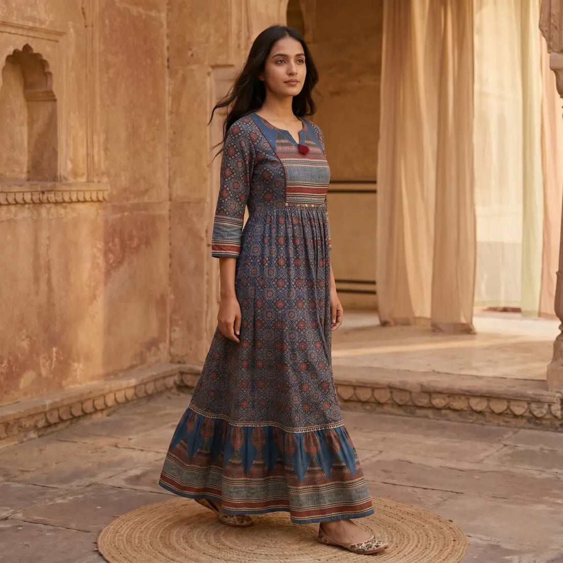 Indigo Rust Printed Gown