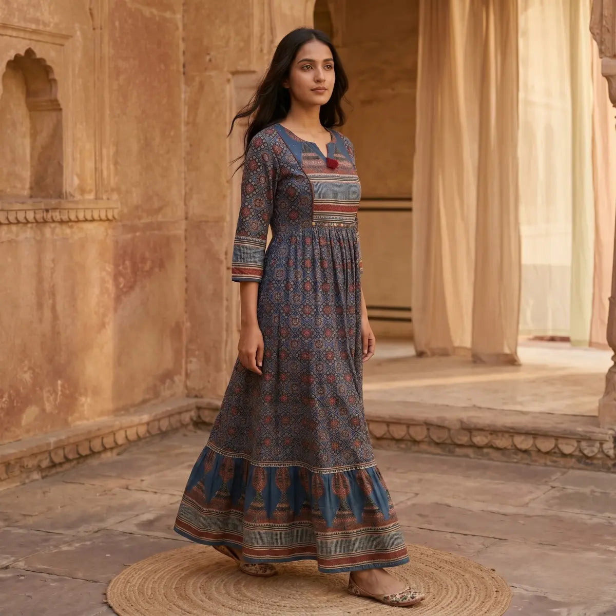 Indigo Rust Printed Gown