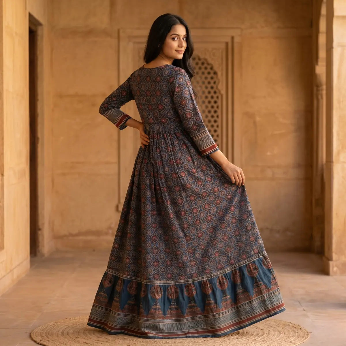 Indigo Rust Printed Gown