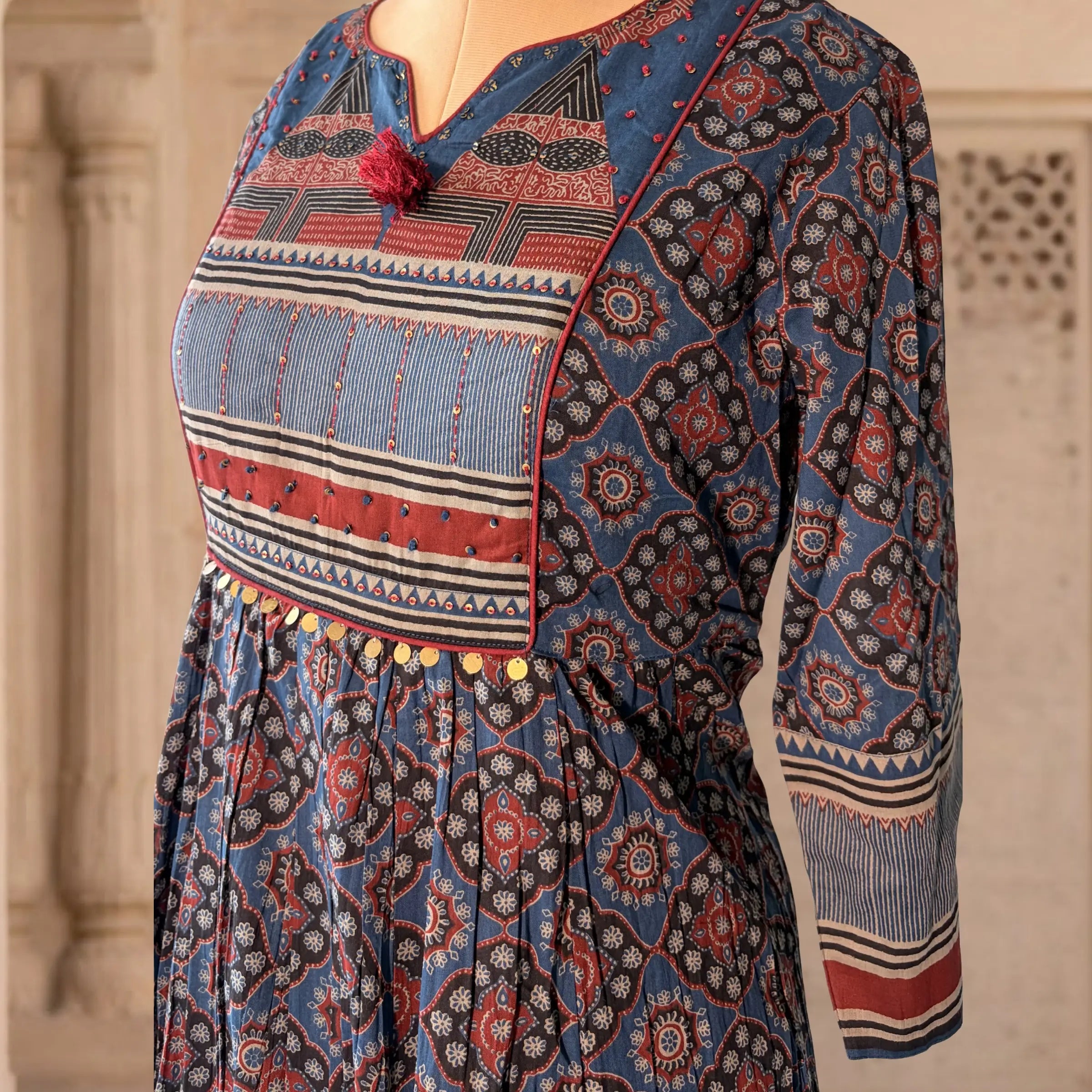 Indigo Rust Printed Gown