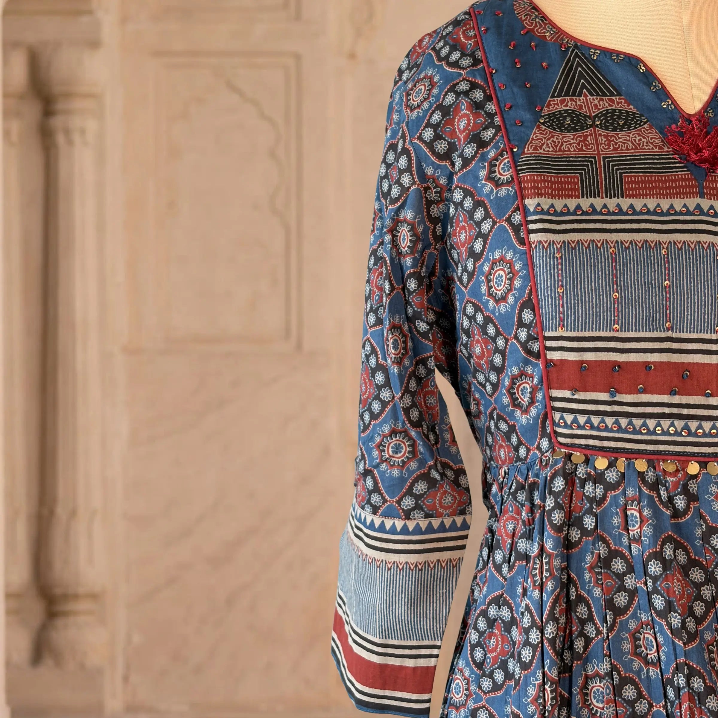 Indigo Rust Printed Gown