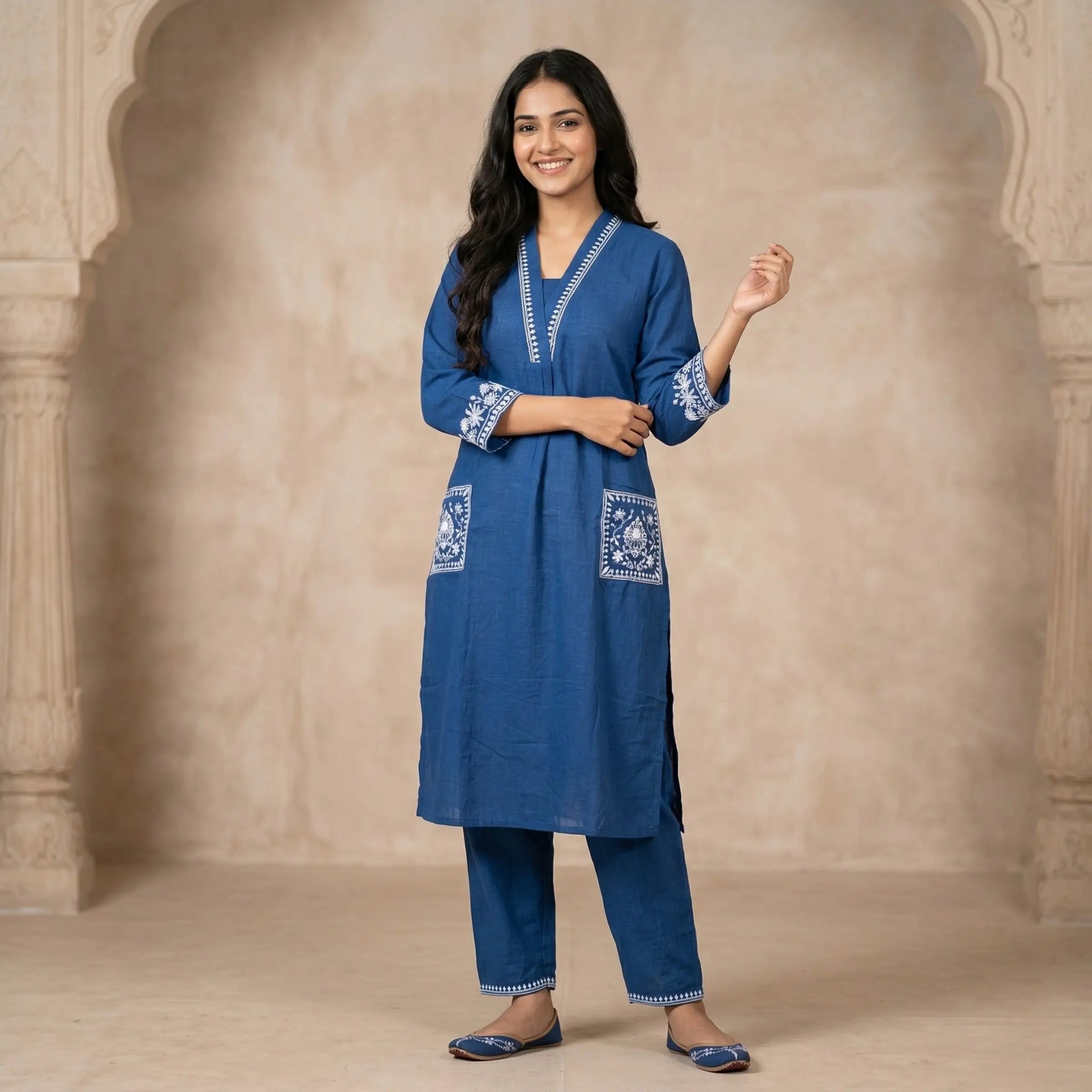 Indigo Thread Embroidered Kurta Set