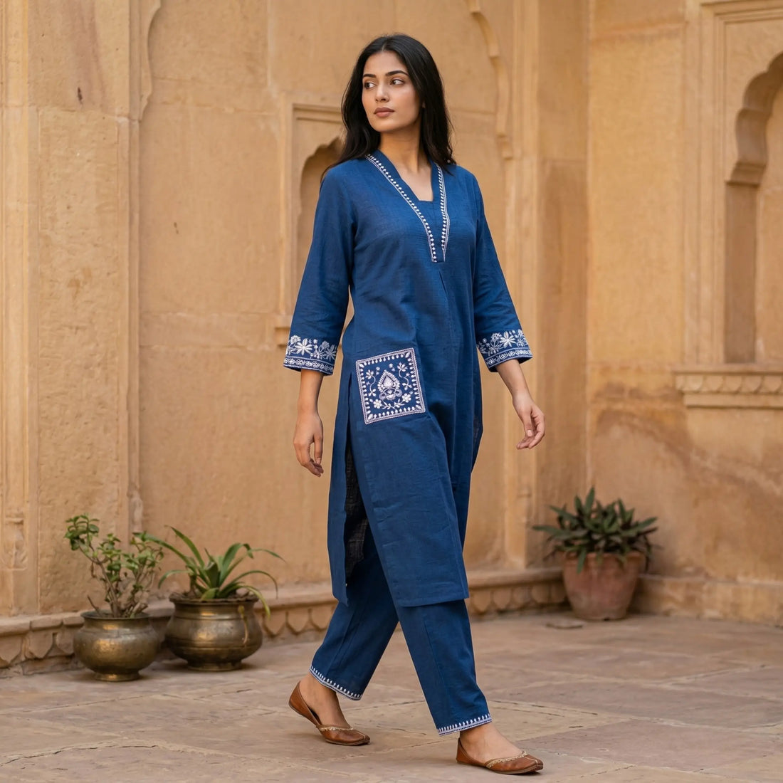 Indigo Thread Embroidered Kurta Set