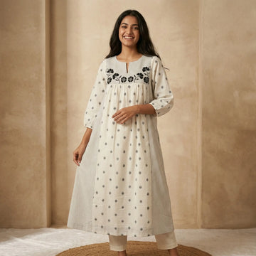 Ivory Noir Bloom A-Line Kurti