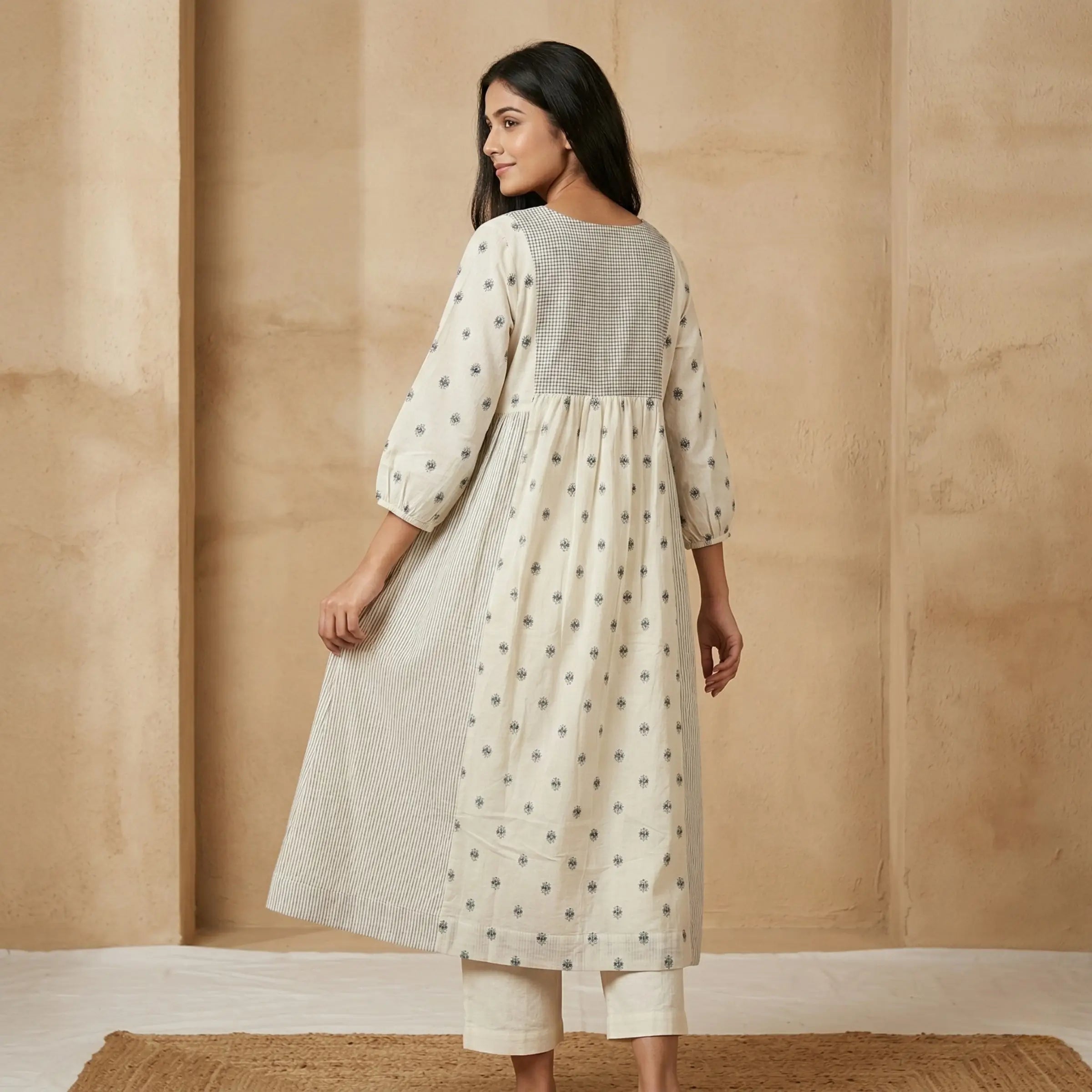 Ivory Noir Bloom A-Line Kurti