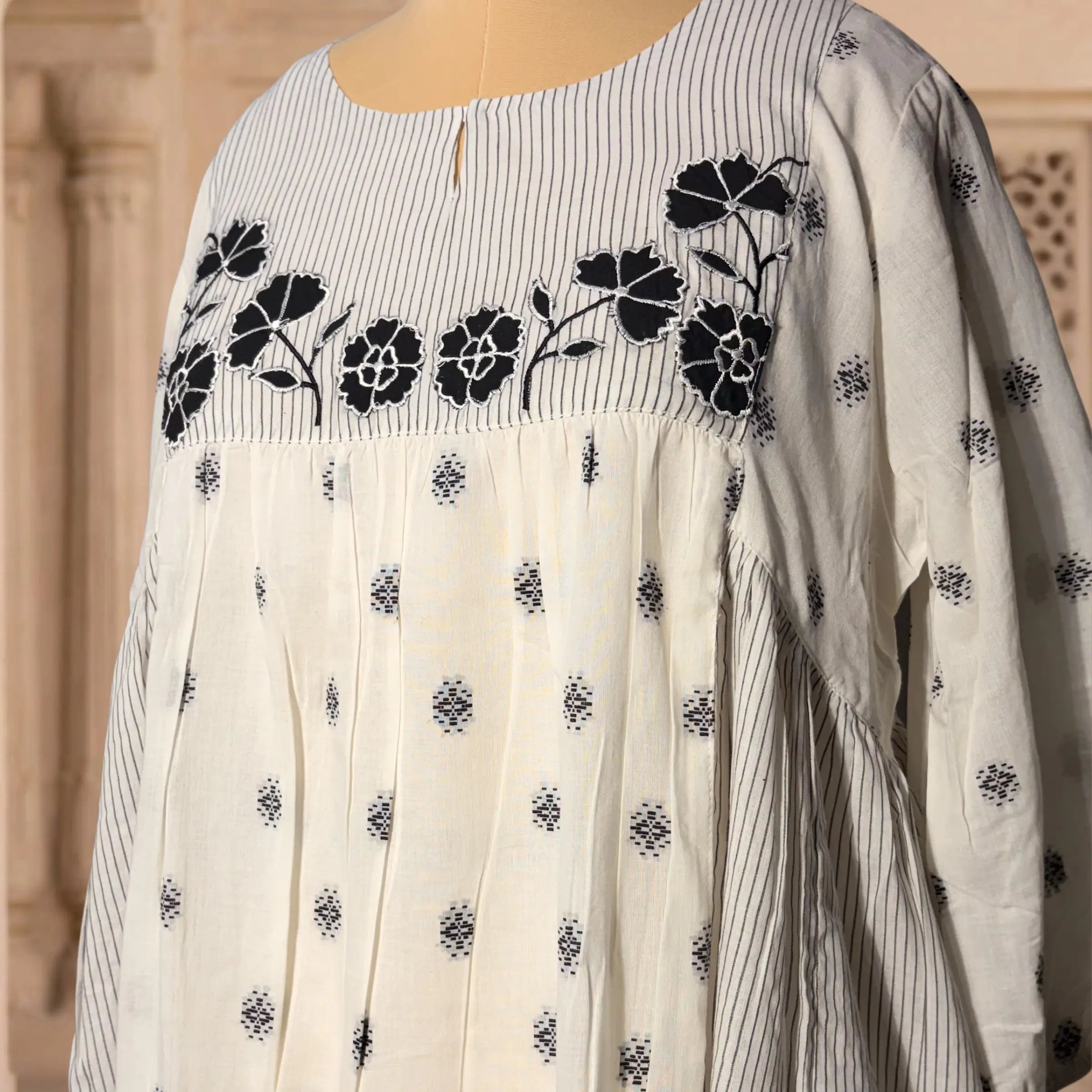 Ivory Noir Bloom A-Line Kurti