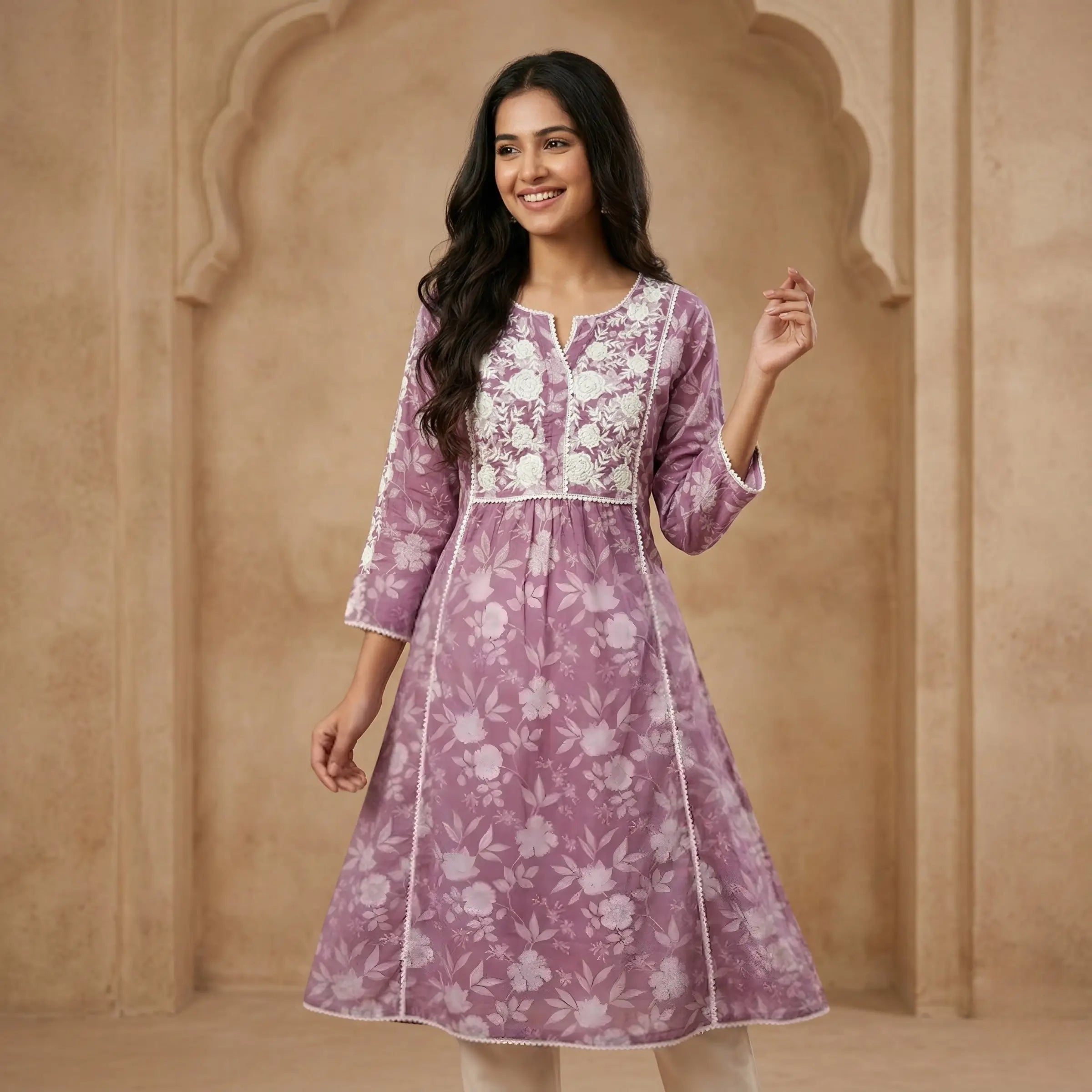 Lilac Floral A-Line Kurti