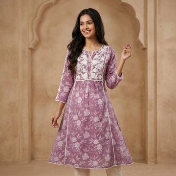 Lilac Floral A-Line Kurti