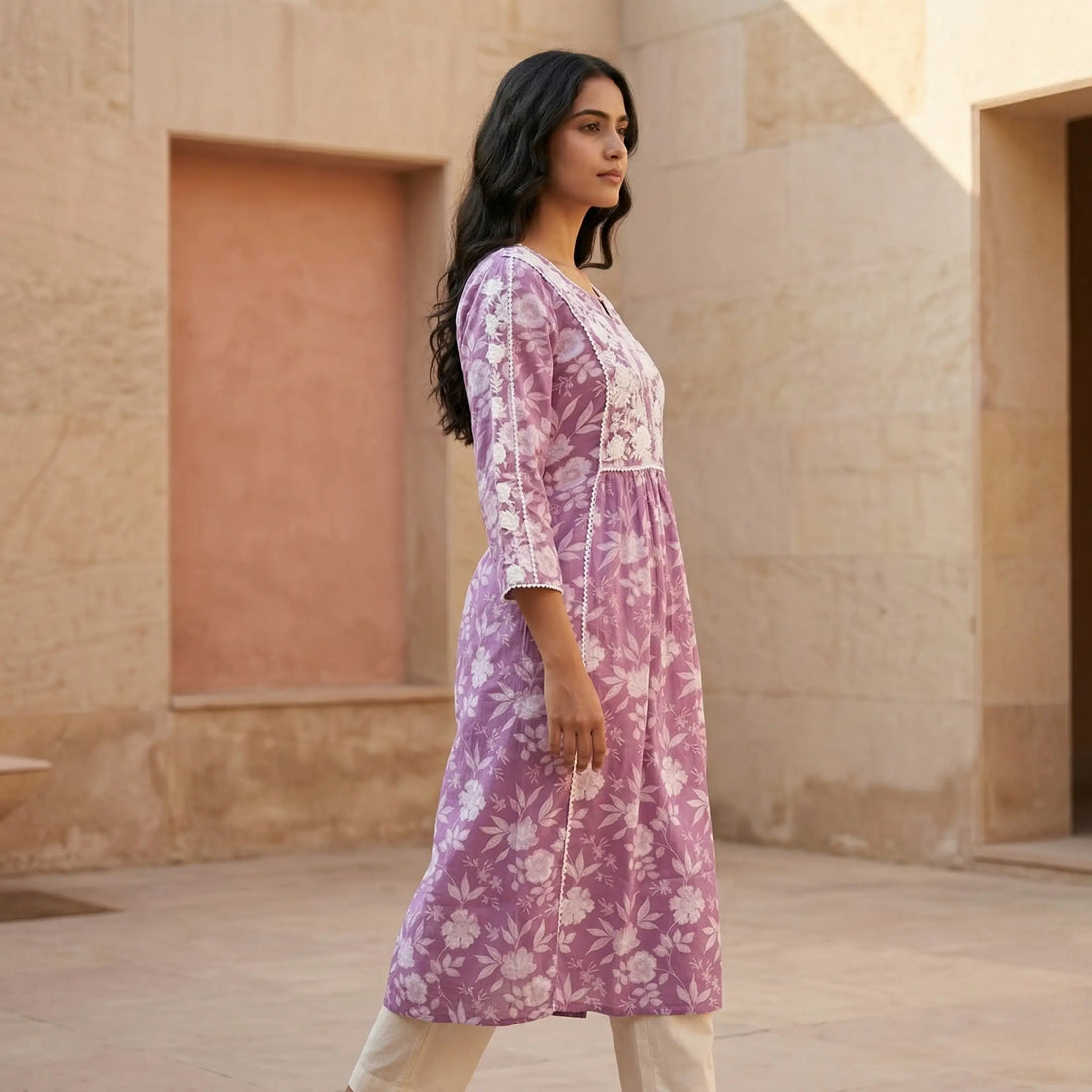 Lilac Floral A-Line Kurti