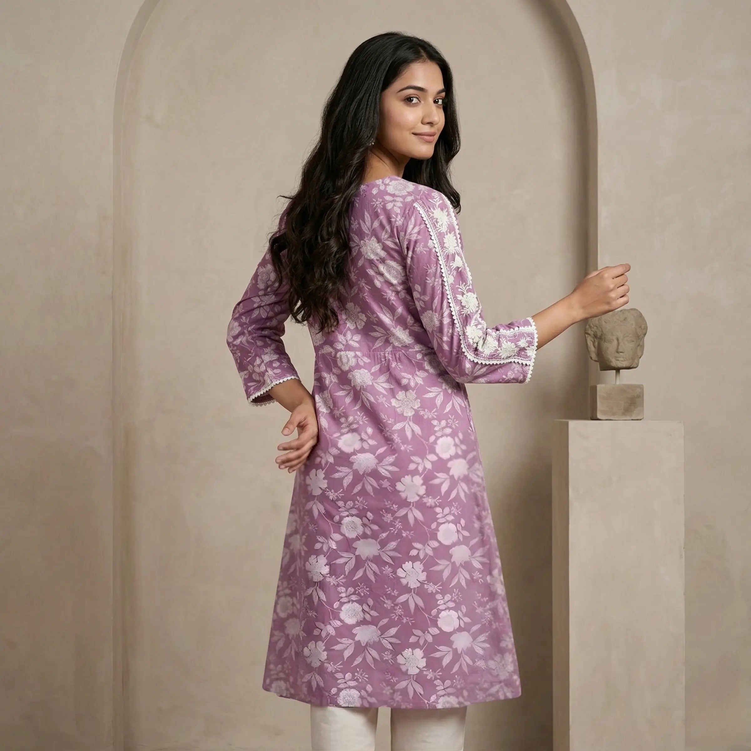 Lilac Floral A-Line Kurti