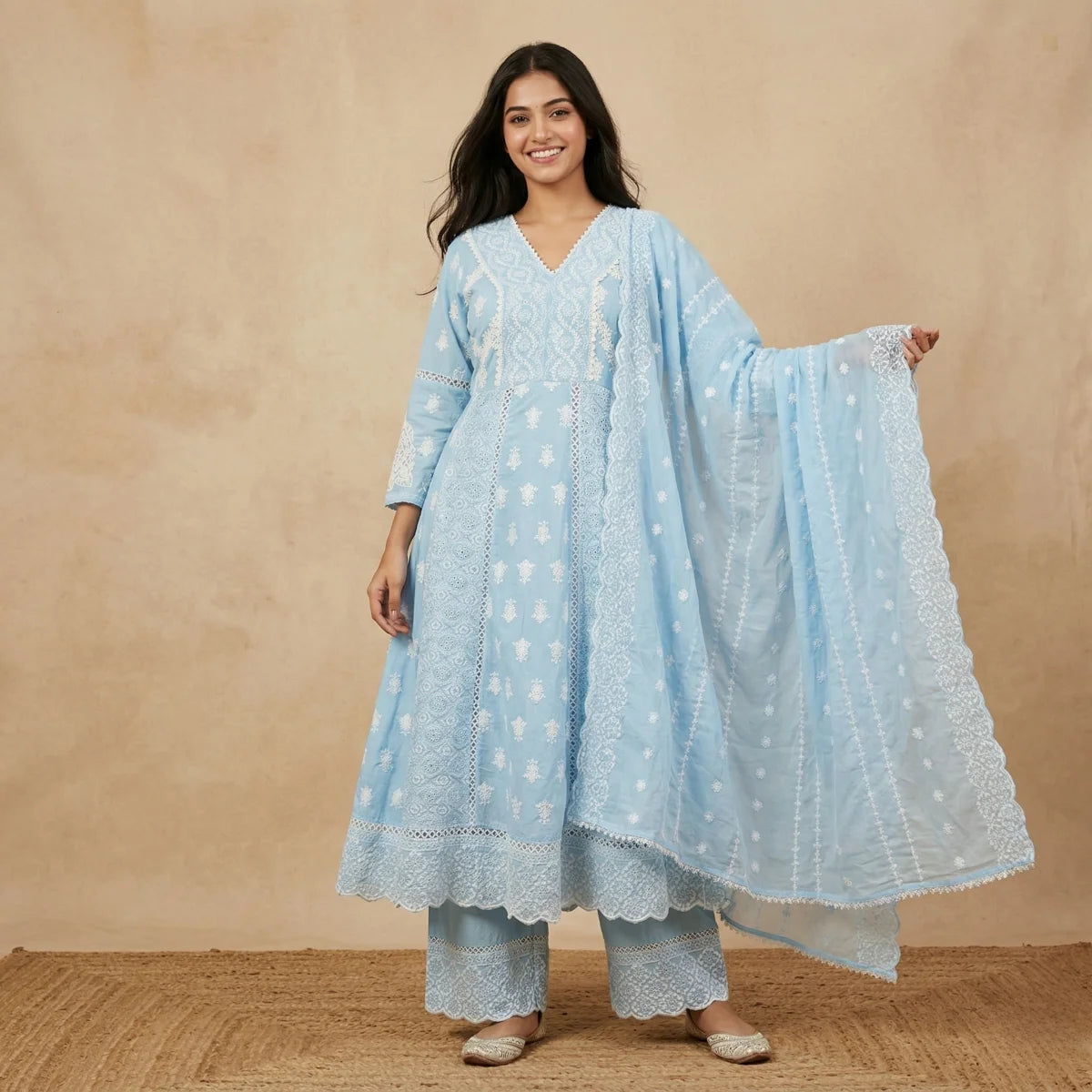 Meher Sky Chikankari 3-Piece Set