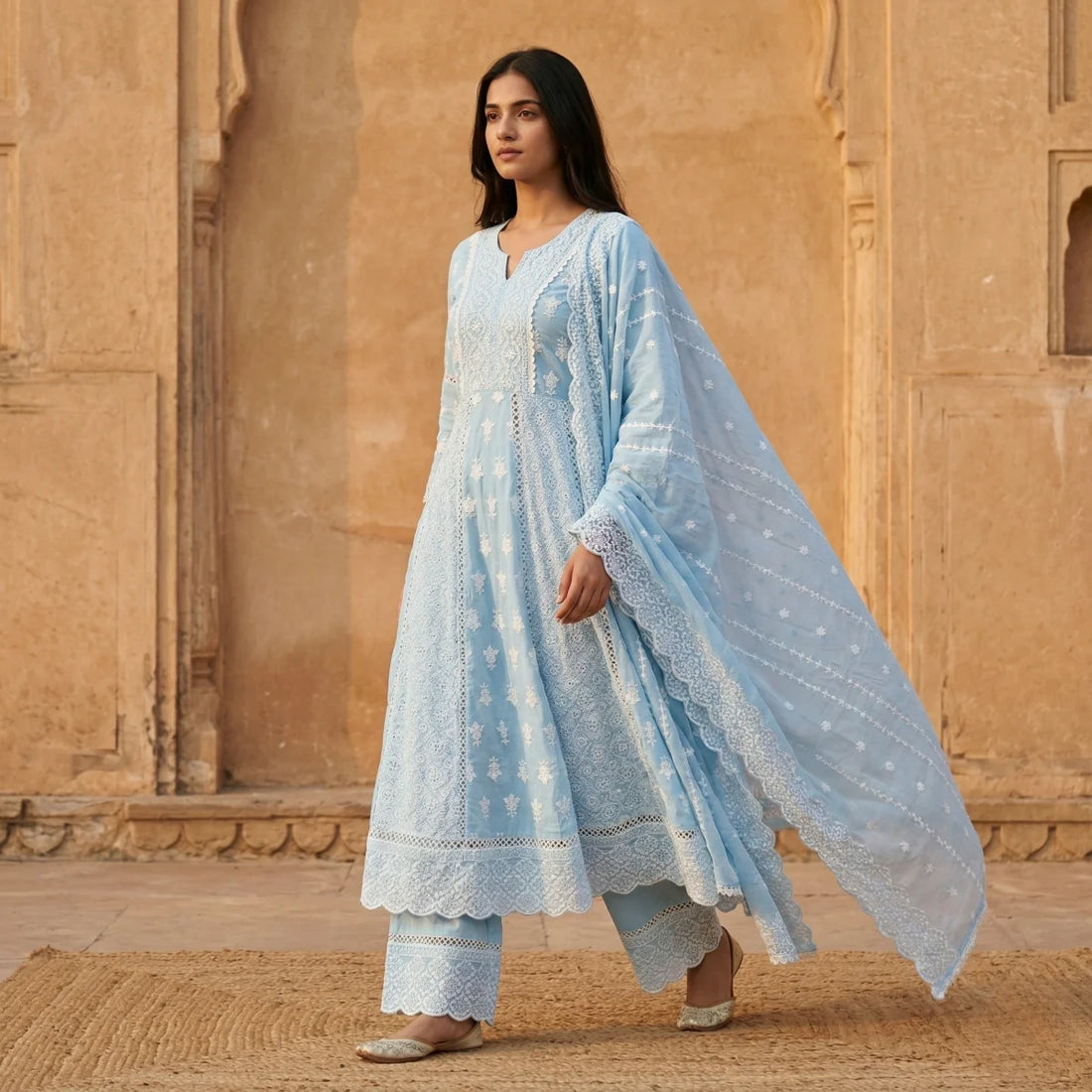 Meher Sky Chikankari 3-Piece Set