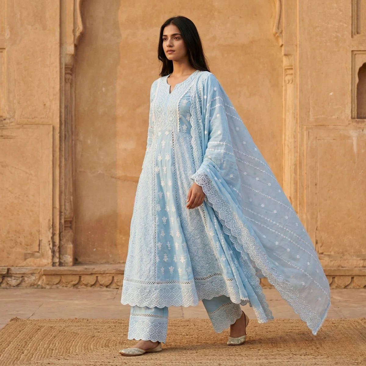 Meher Sky Chikankari 3-Piece Set