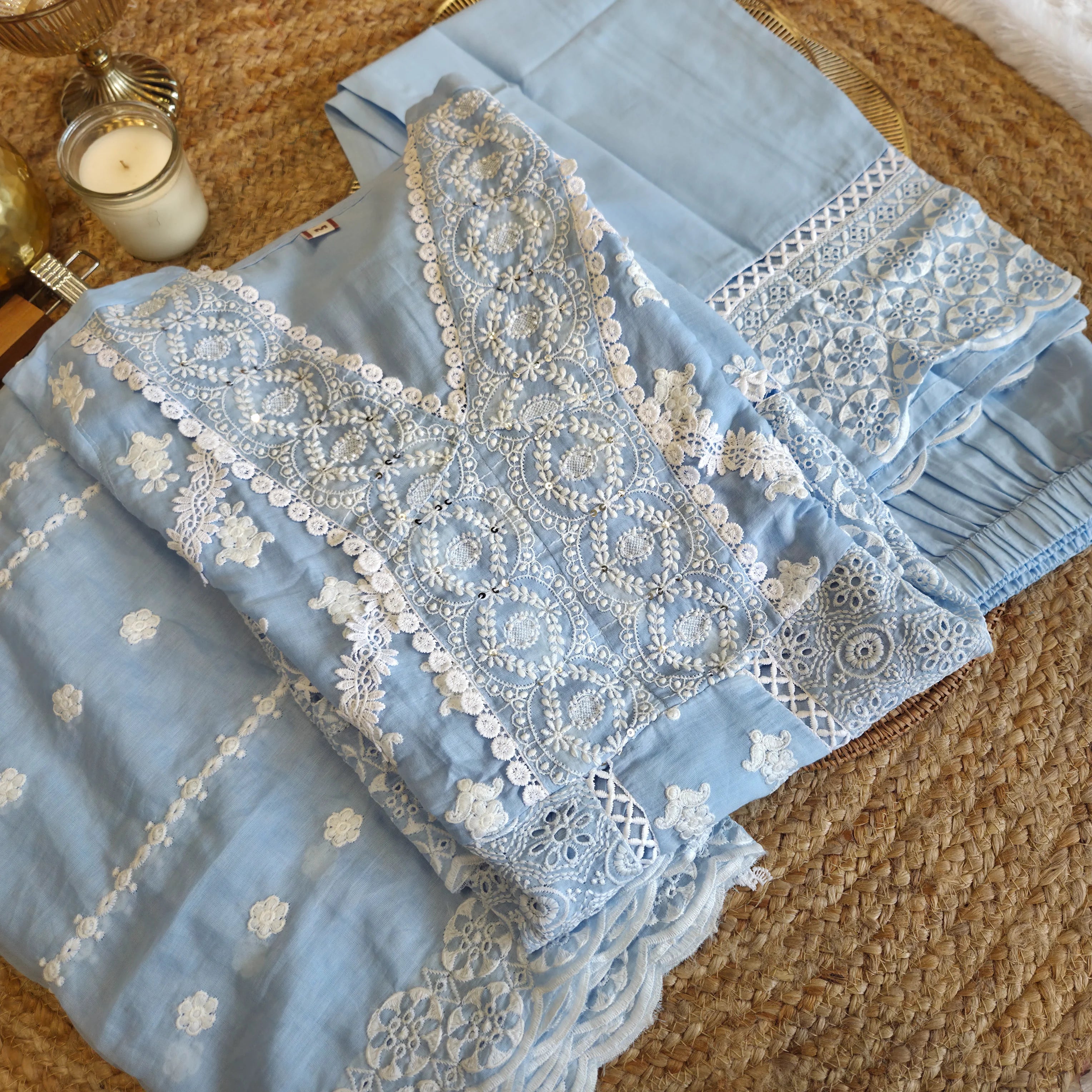 Meher Sky Chikankari 3-Piece Set