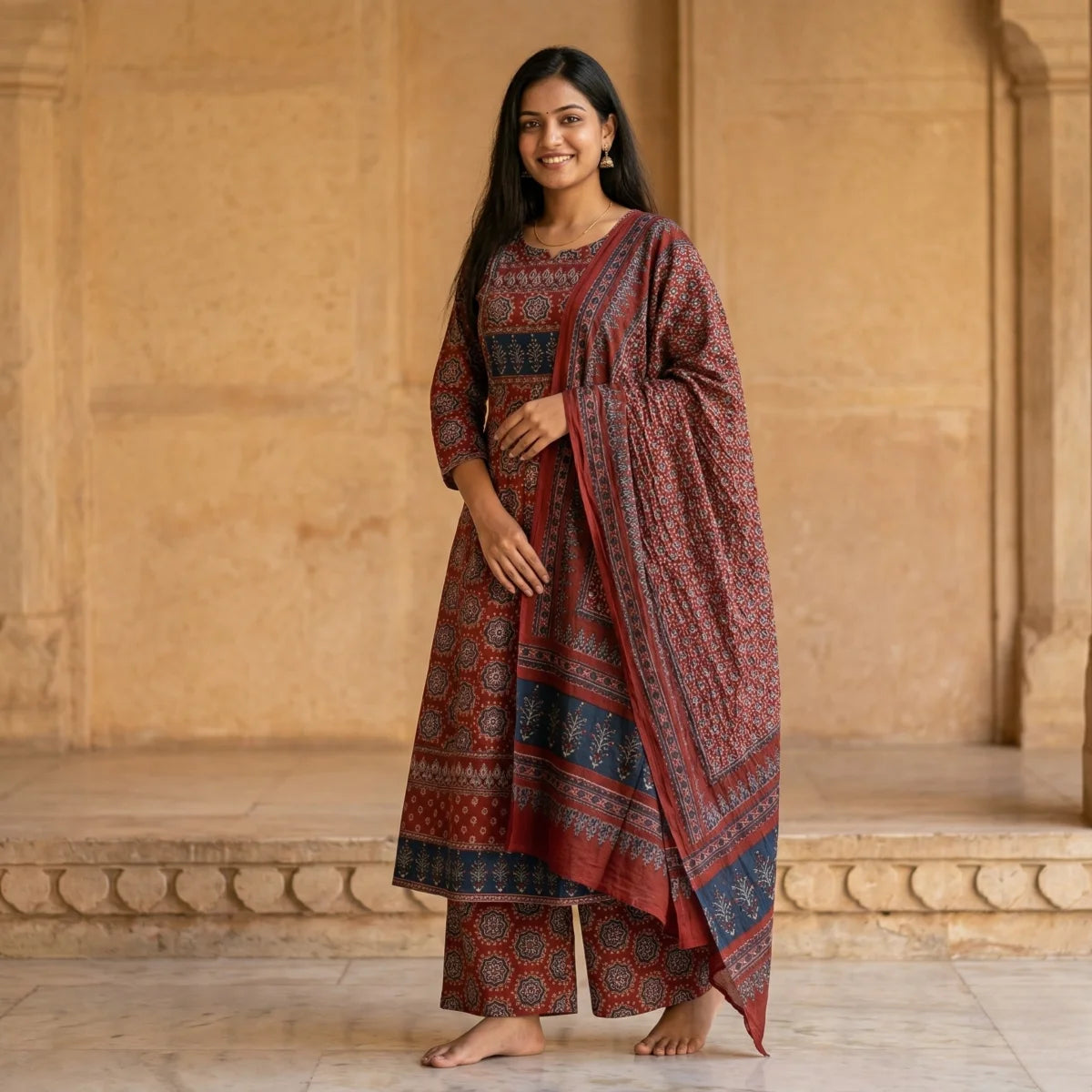 Meherza Ajrakh Printed 3-Piece Set