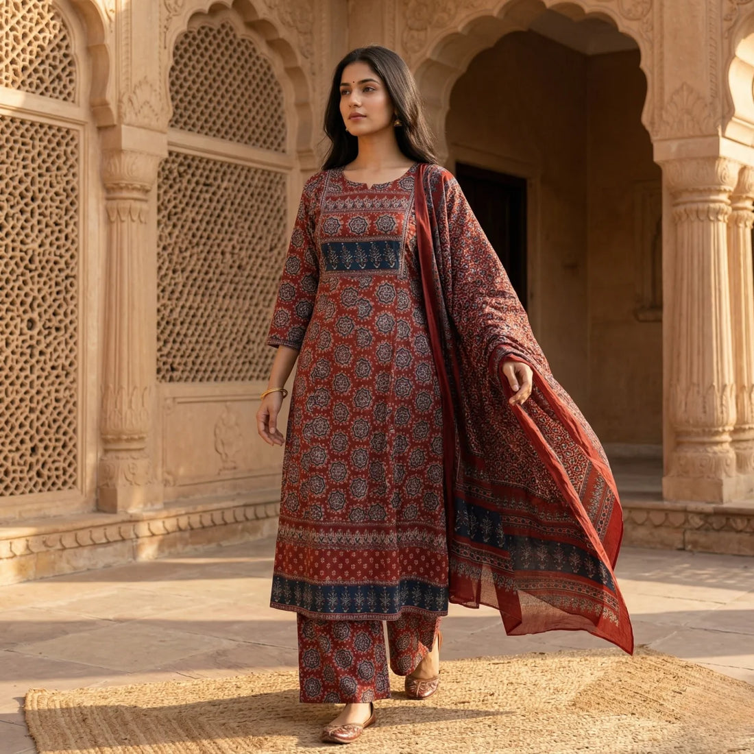 Meherza Ajrakh Printed 3-Piece Set