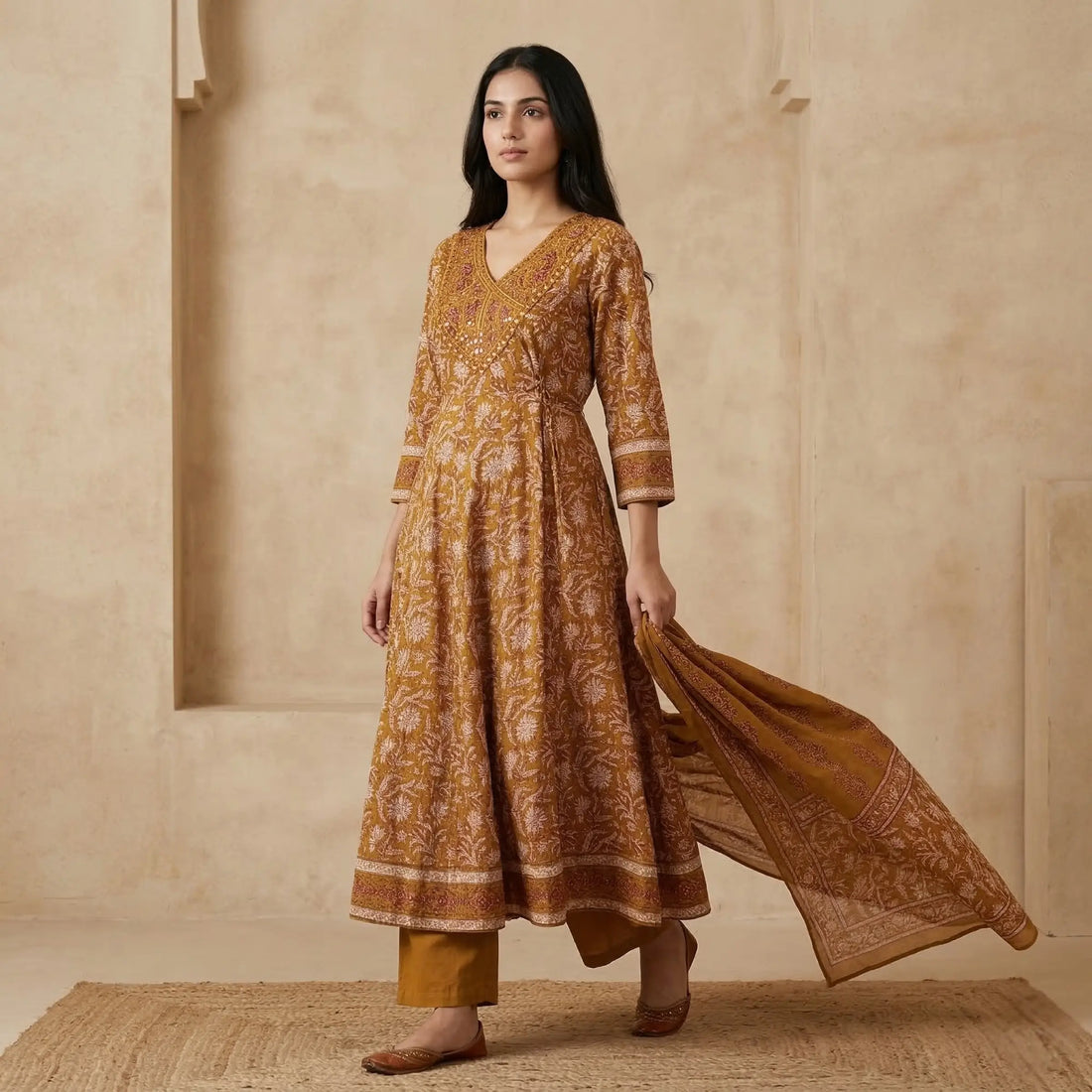 Mehr Mustard Printed Anarkali Set