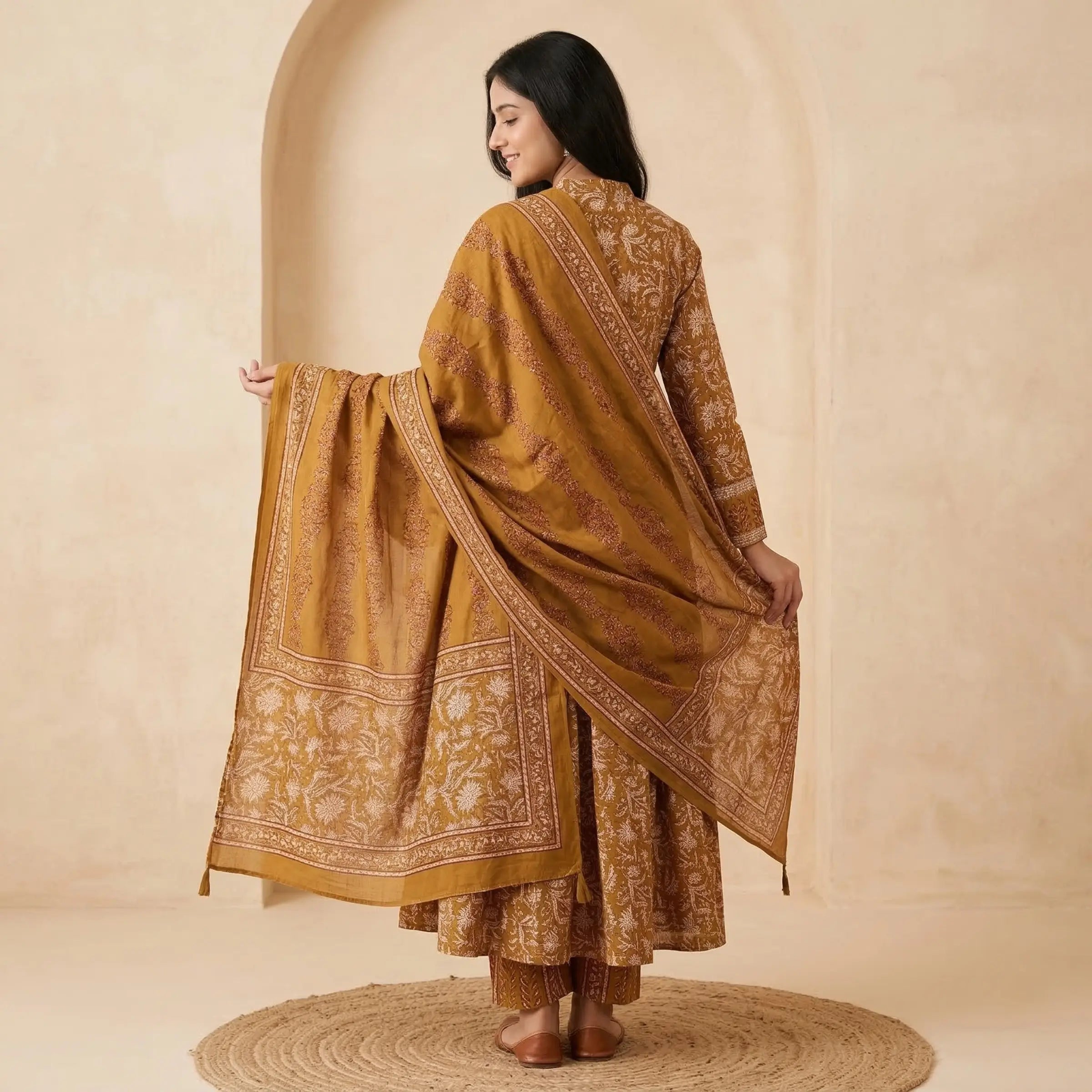 Mehr Mustard Printed Anarkali Set