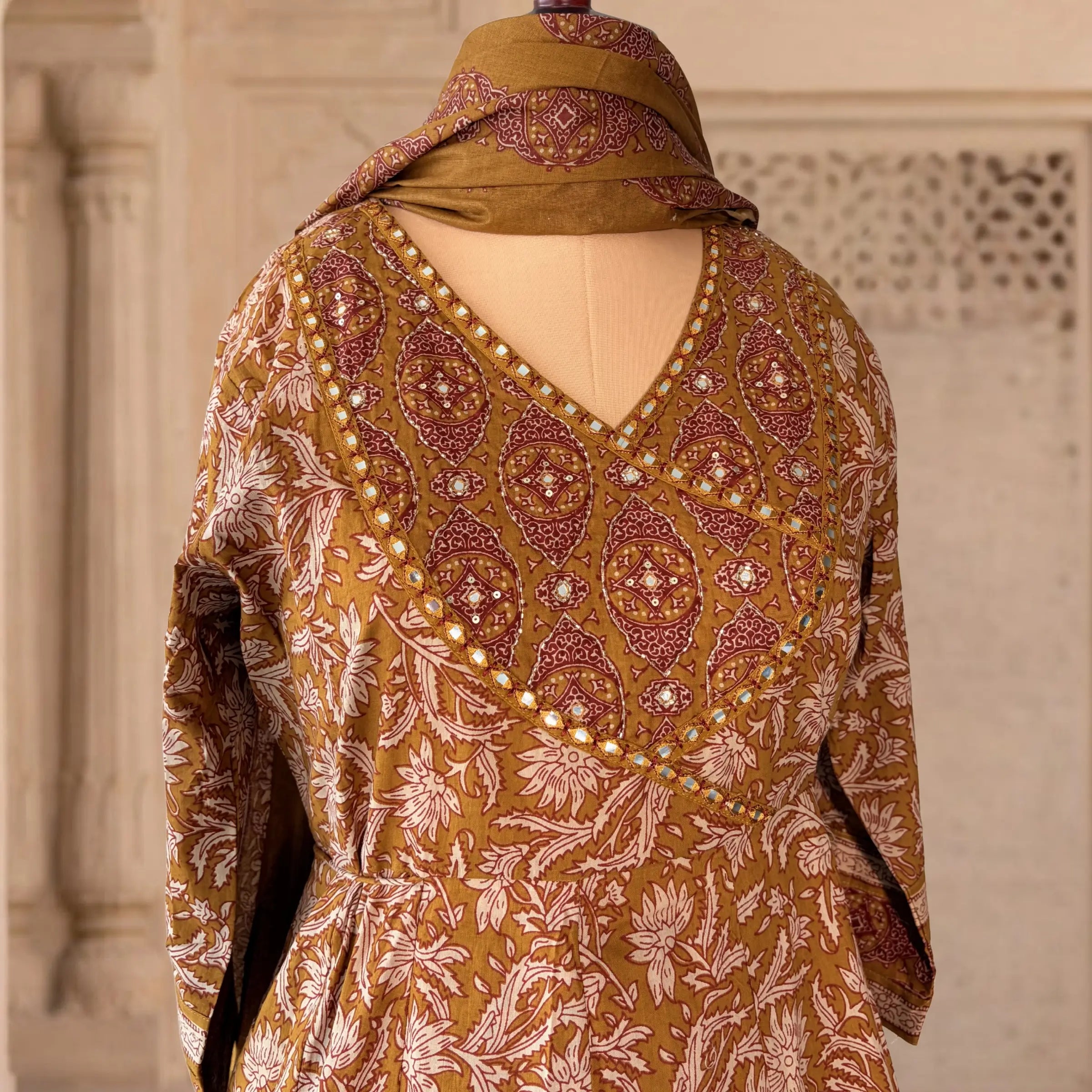 Mehr Mustard Printed Anarkali Set