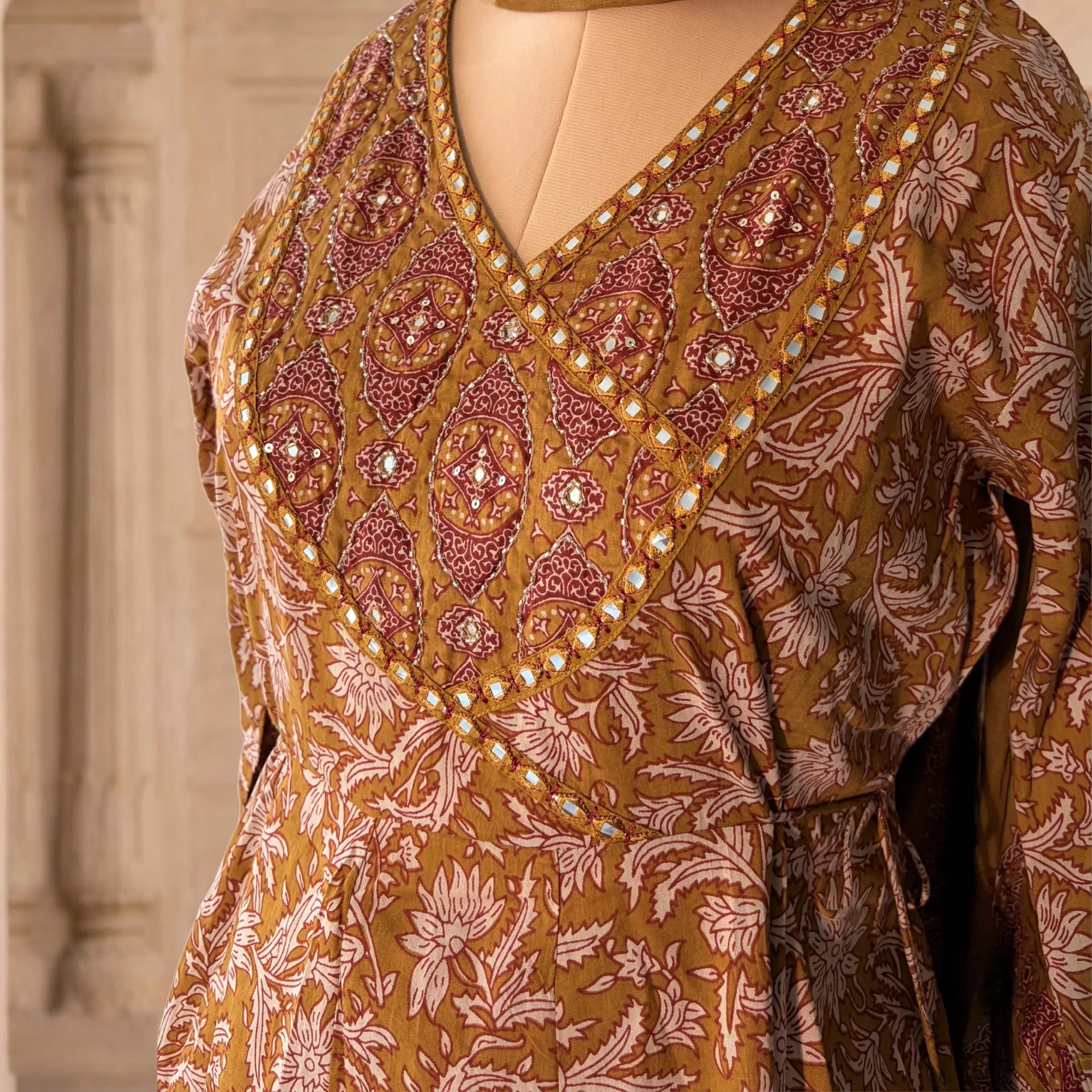 Mehr Mustard Printed Anarkali Set