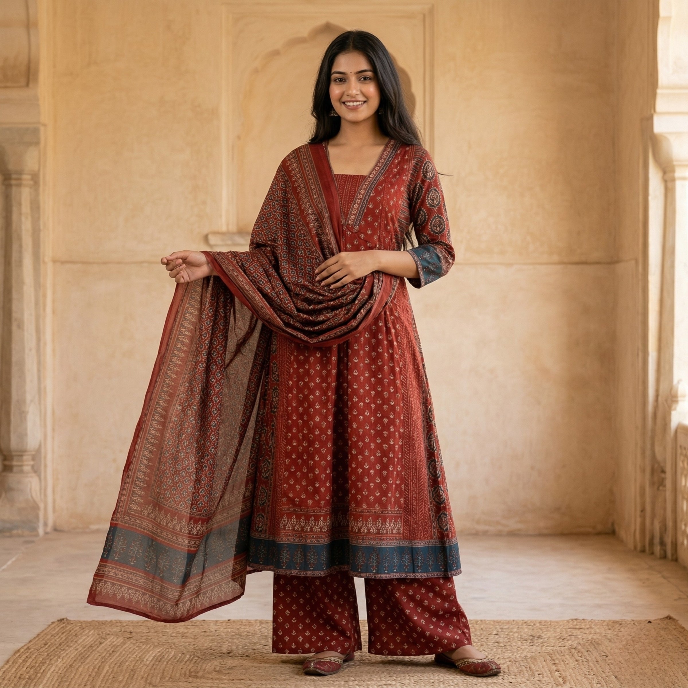 Mridula Rust Printed 3-Piece Set