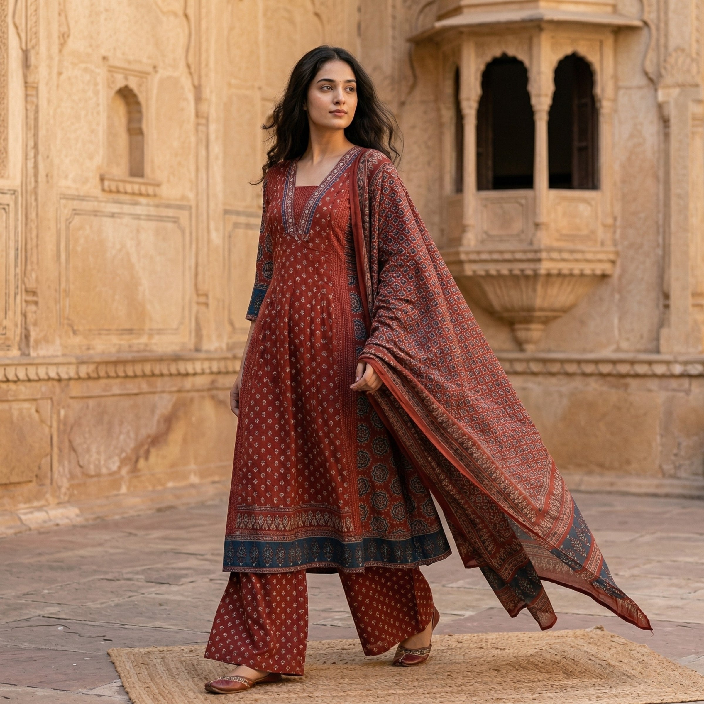 Mridula Rust Printed 3-Piece Set