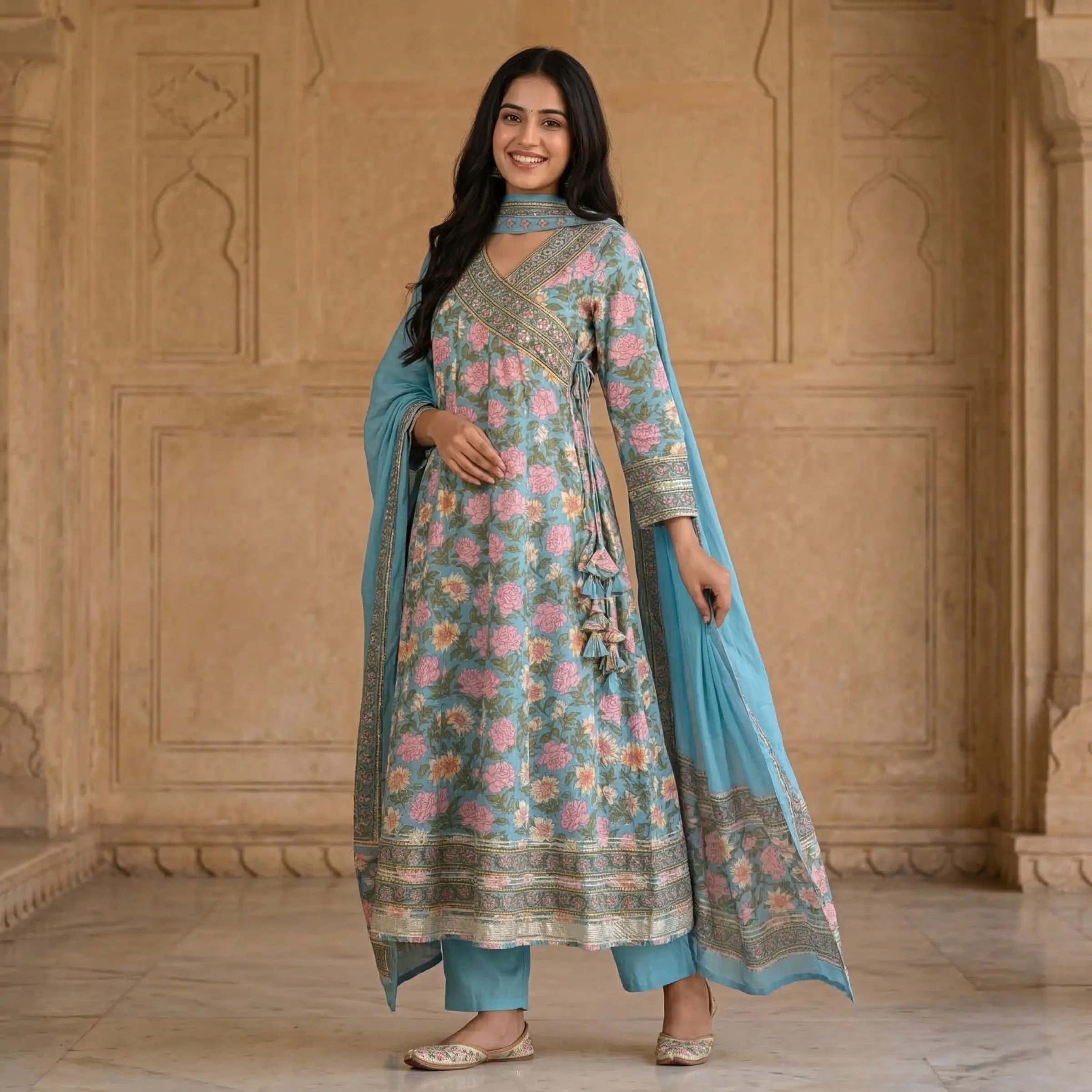 Neel Gulab Anarkali Set