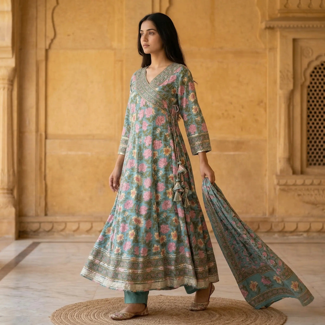 Neel Gulab Anarkali Set