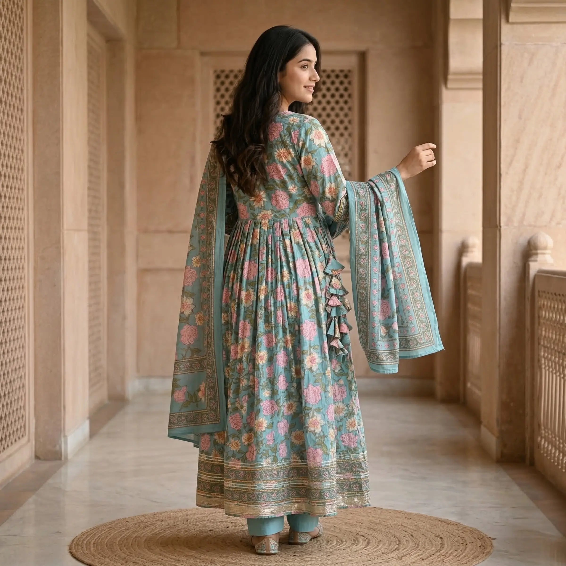 Neel Gulab Anarkali Set