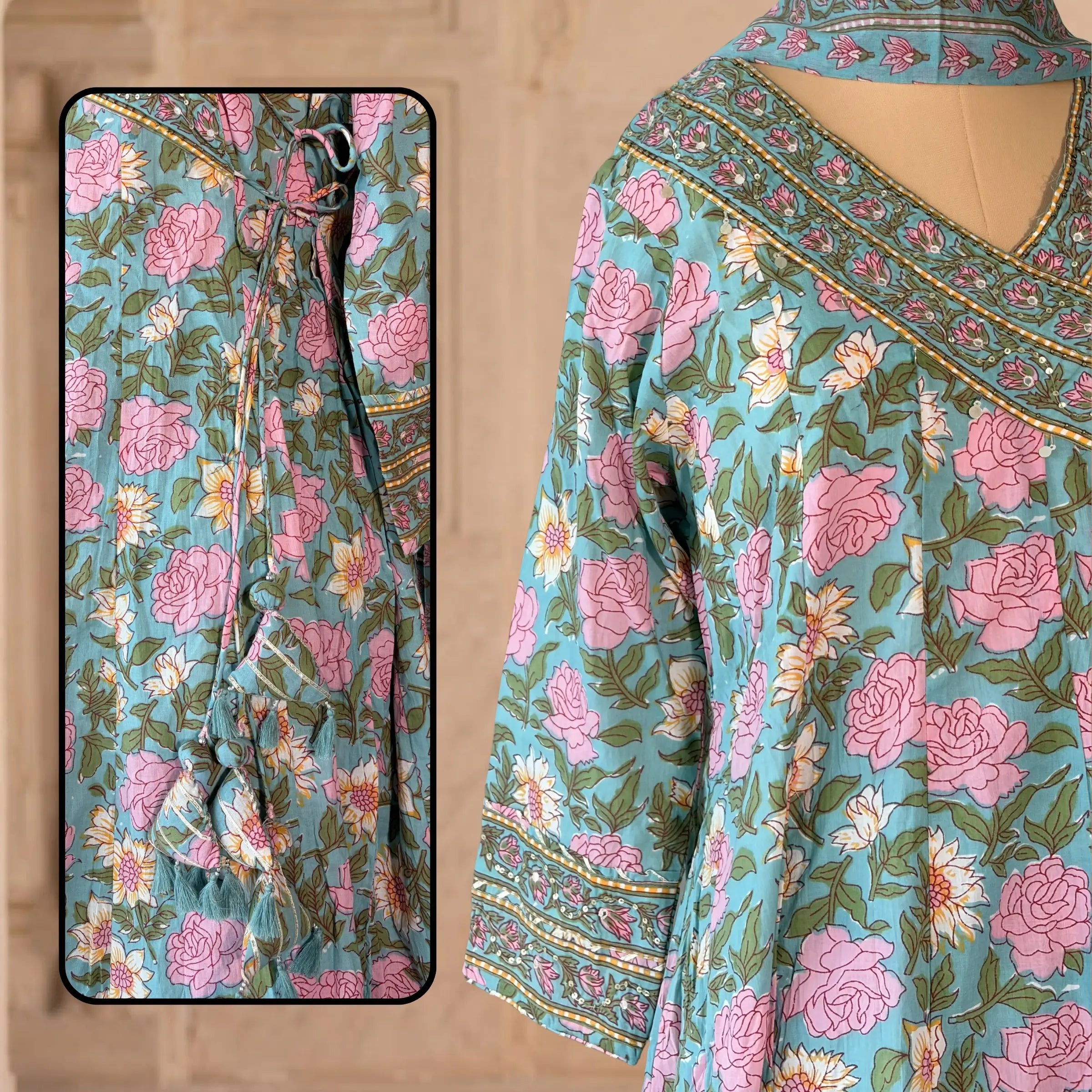 Neel Gulab Anarkali Set