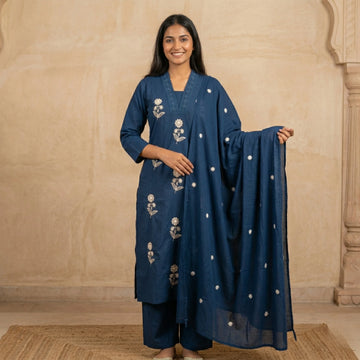 Neerja Indigo Embroidered 3-Piece Set
