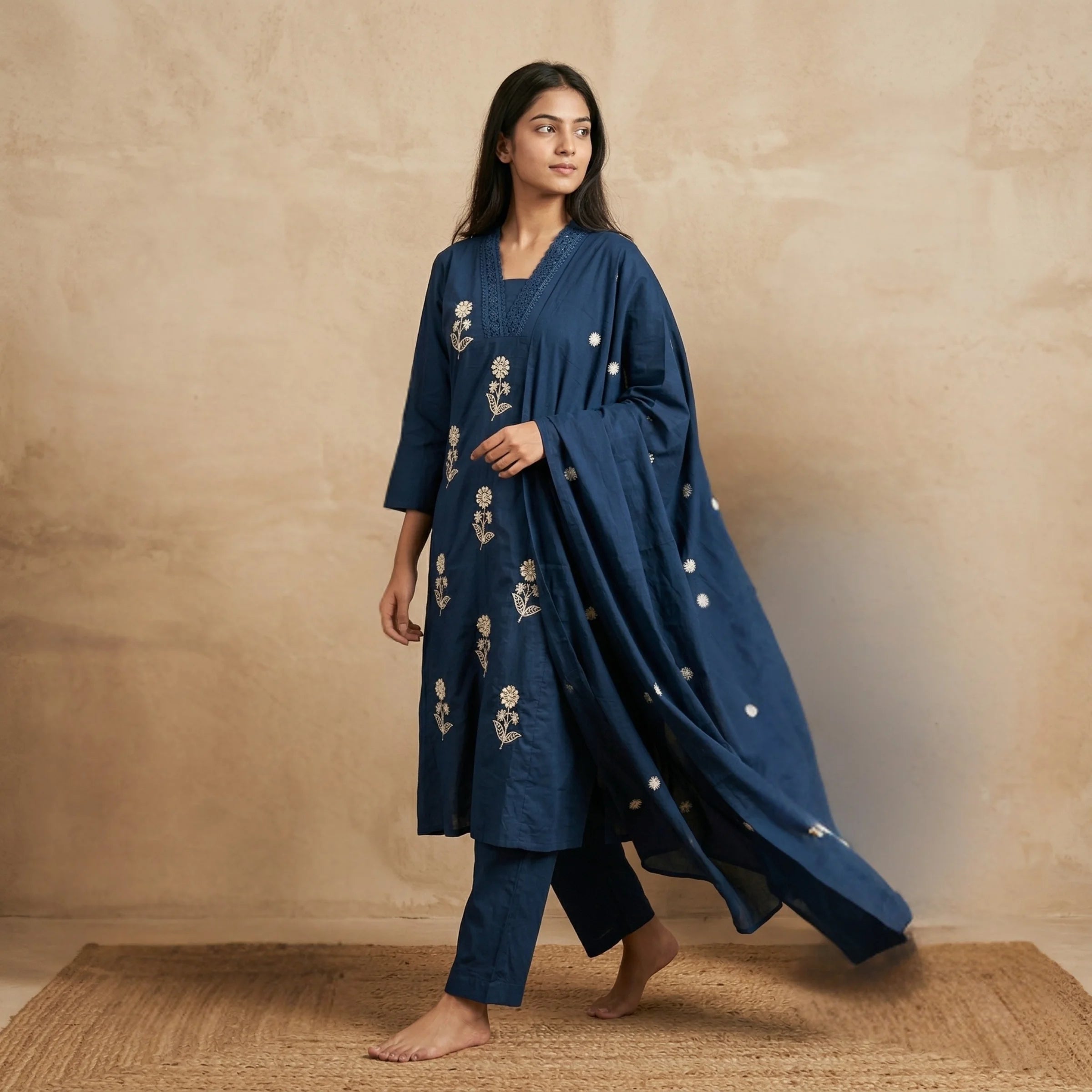 Neerja Indigo Embroidered 3-Piece Set