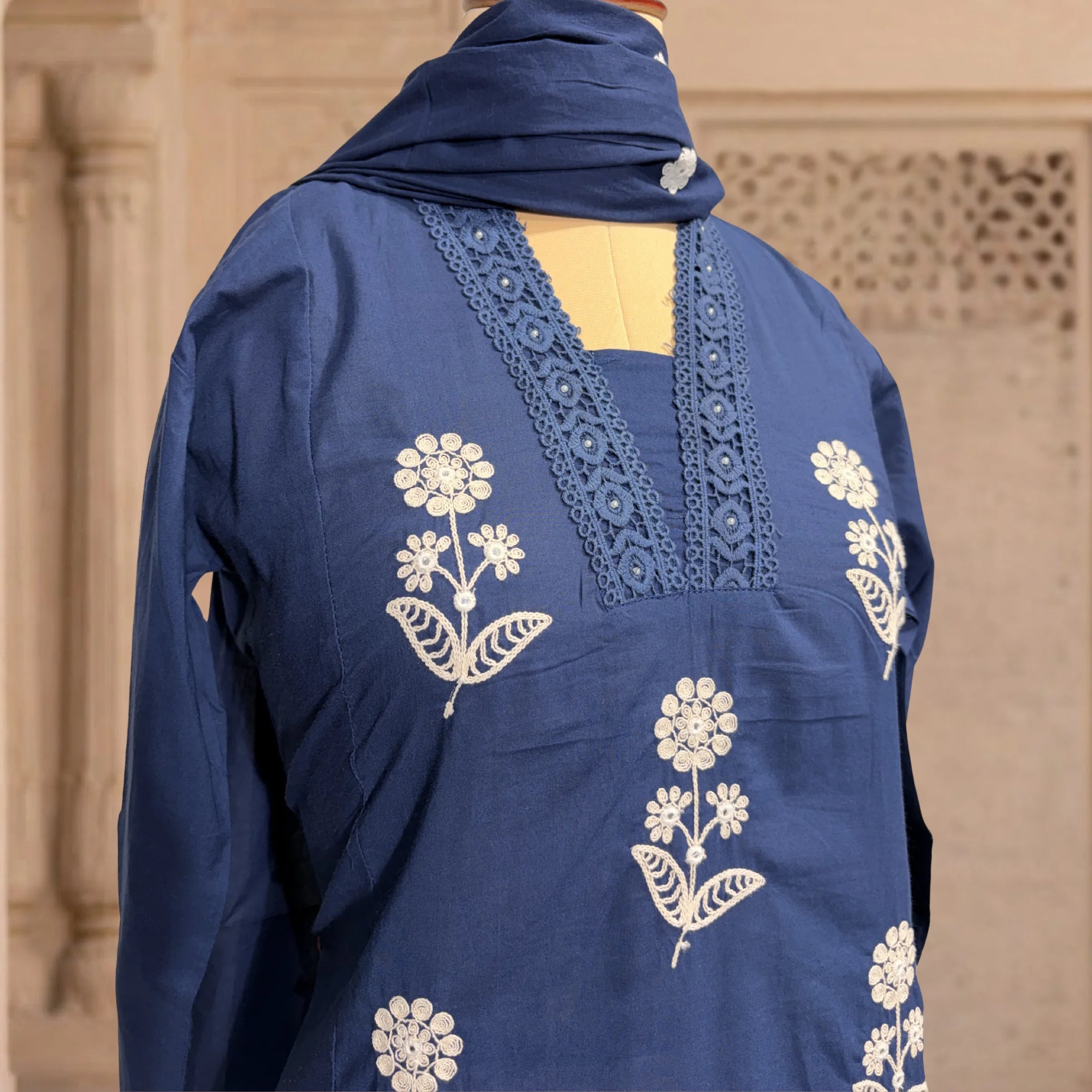 Neerja Indigo Embroidered 3-Piece Set