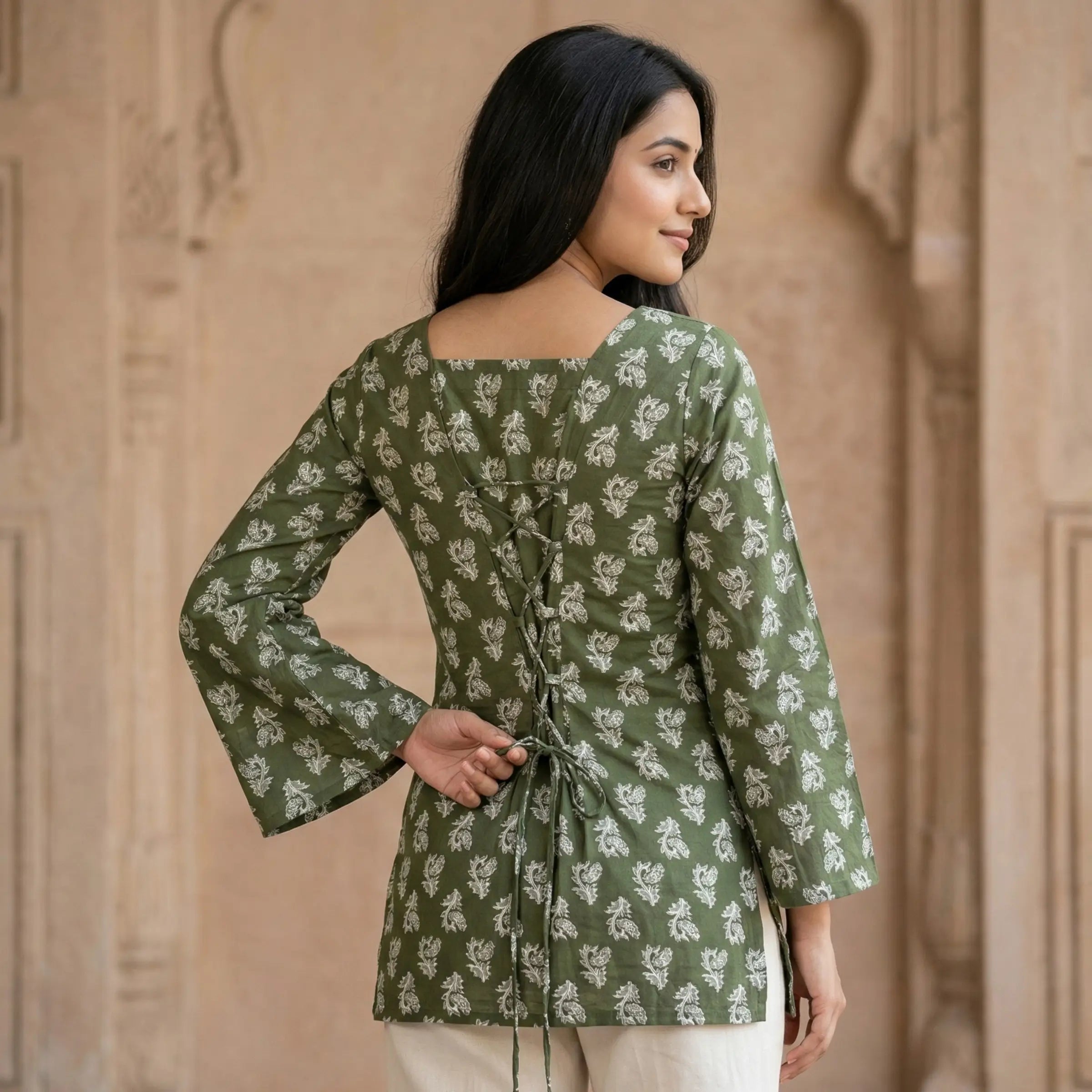 Olive Bloom Lace-Back Top