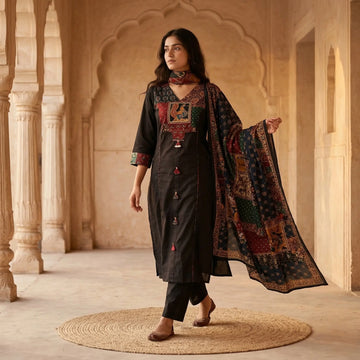 Rangrez Patchwork Cotton 3 Pc Suit Set
