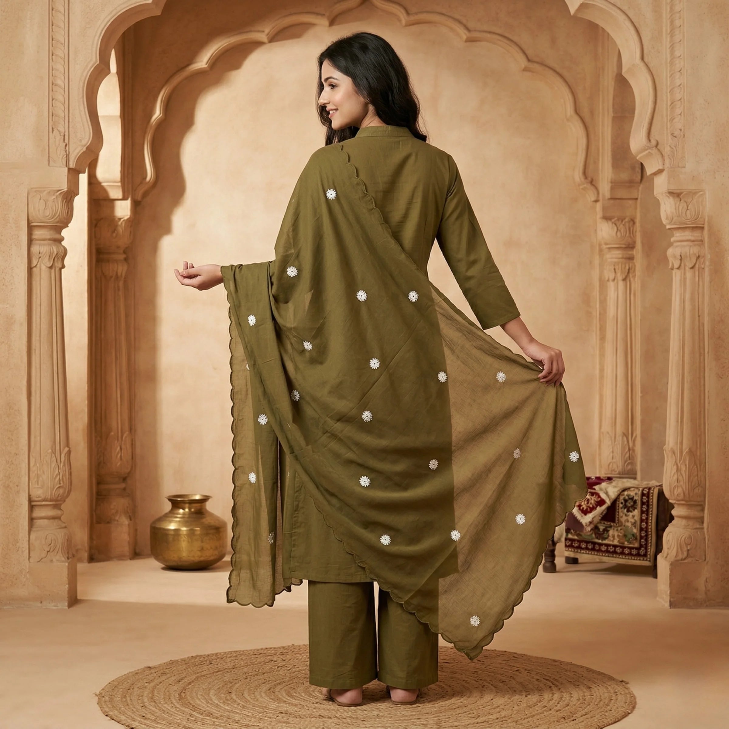 Prakriti Olive Embroidered 3-Piece Set