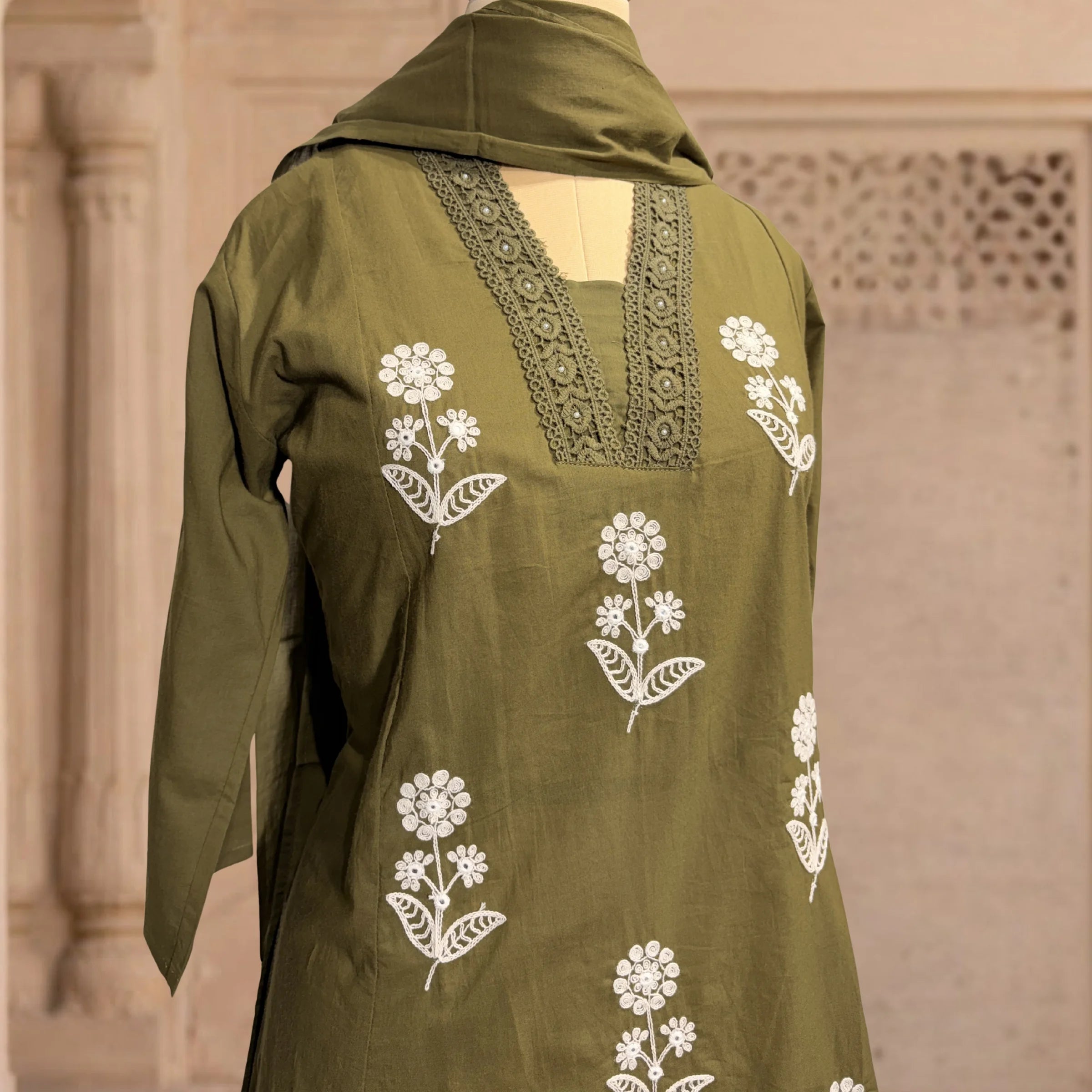 Prakriti Olive Embroidered 3-Piece Set
