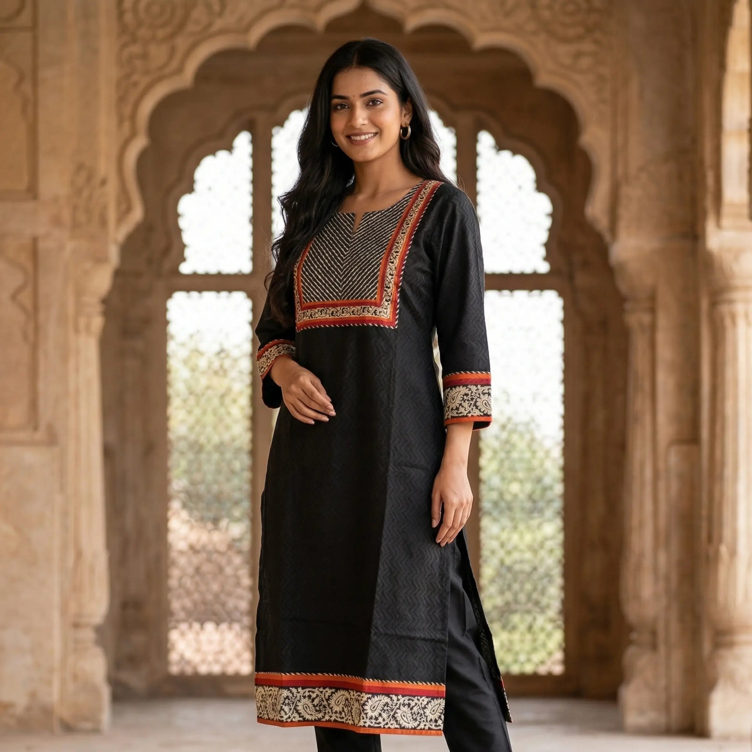Raahi Rust Border Kurti