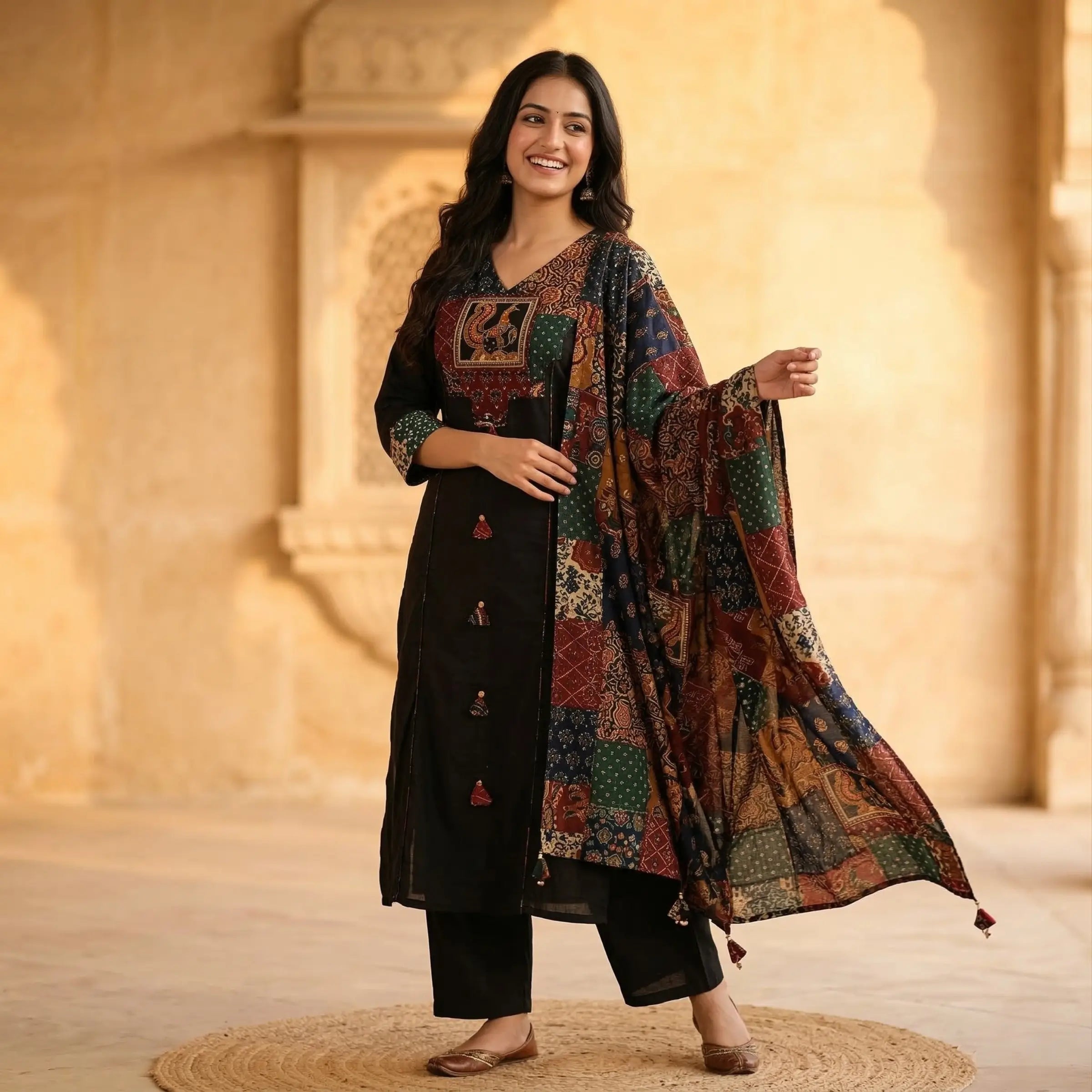 Rangrez Patchwork Cotton 3 Pc Suit Set