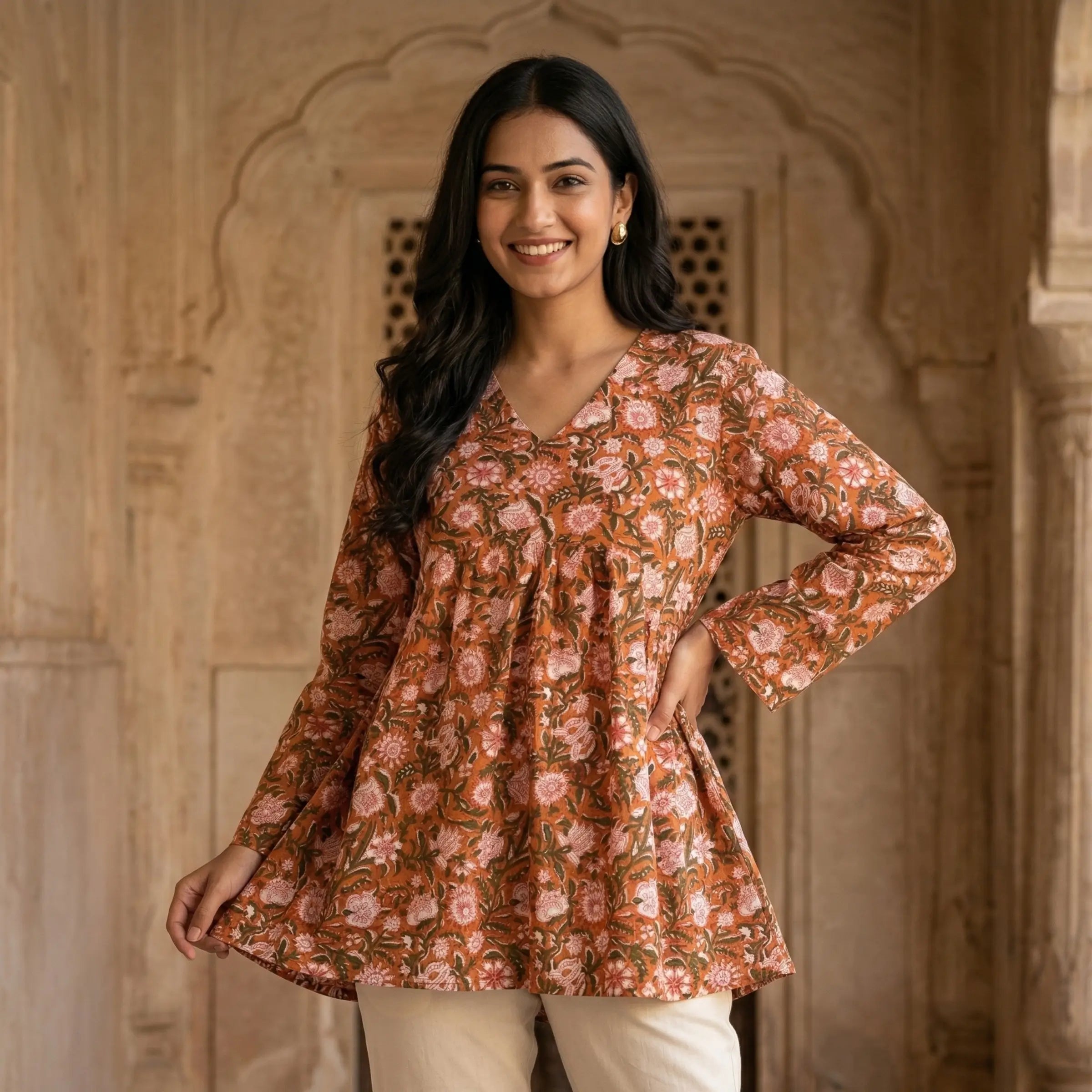Rust Floral Peplum Top