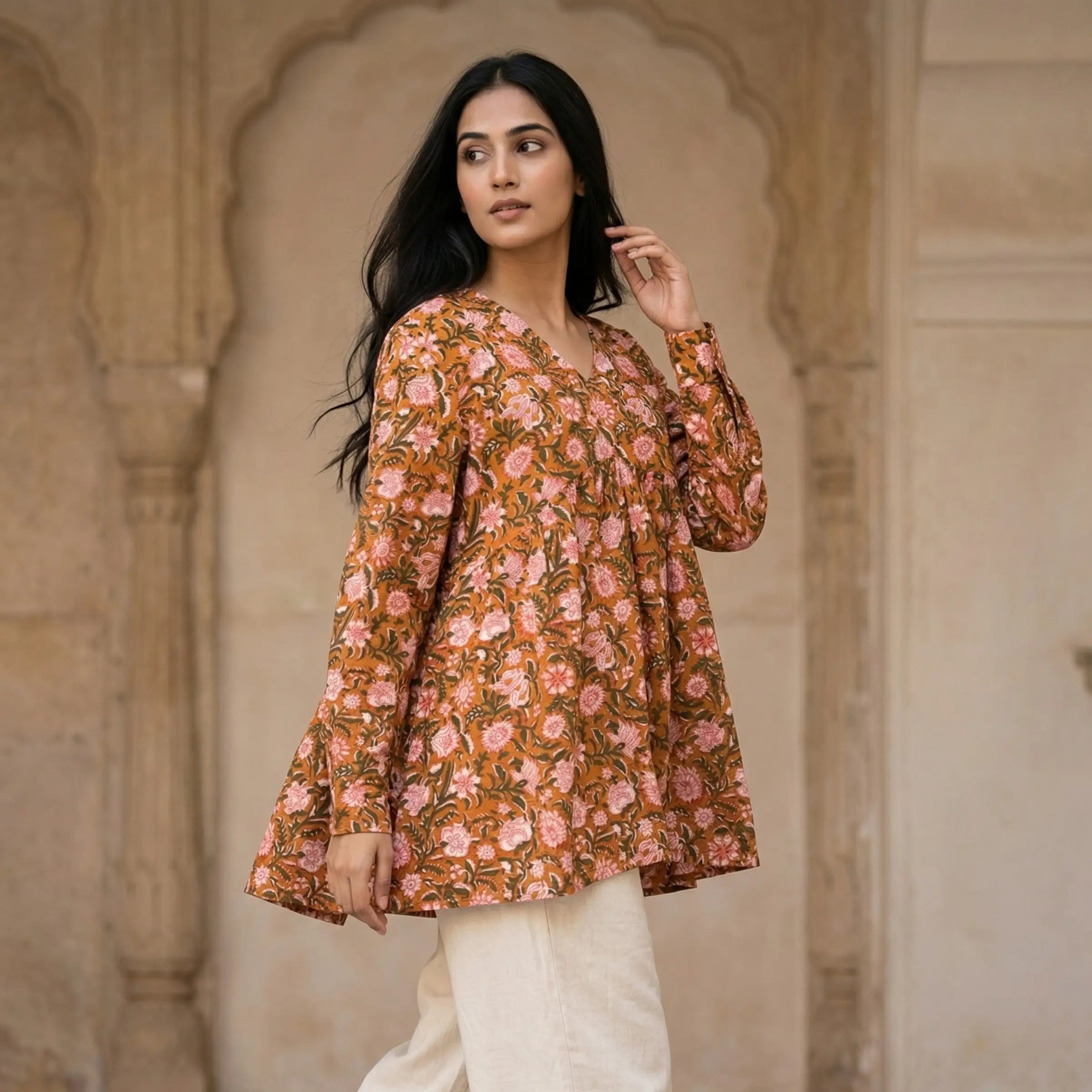 Rust Floral Peplum Top