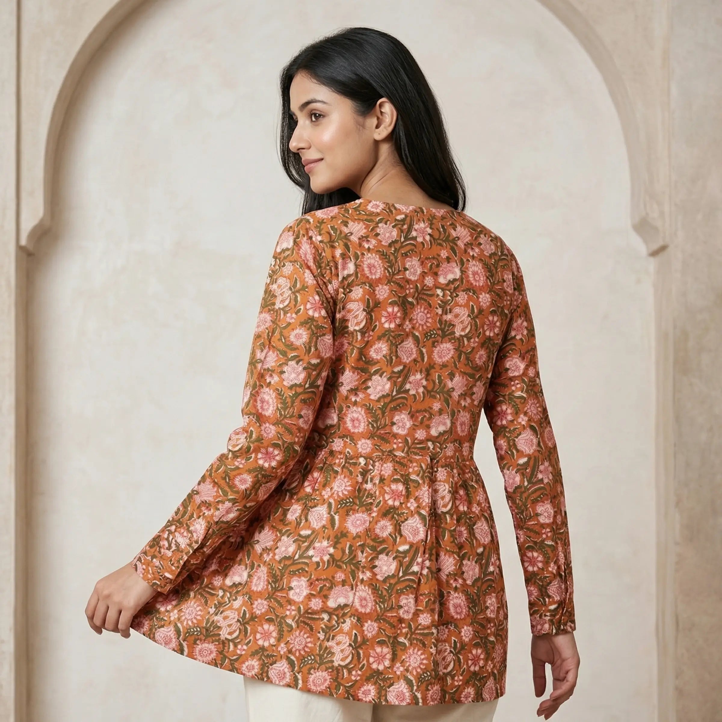 Rust Floral Peplum Top