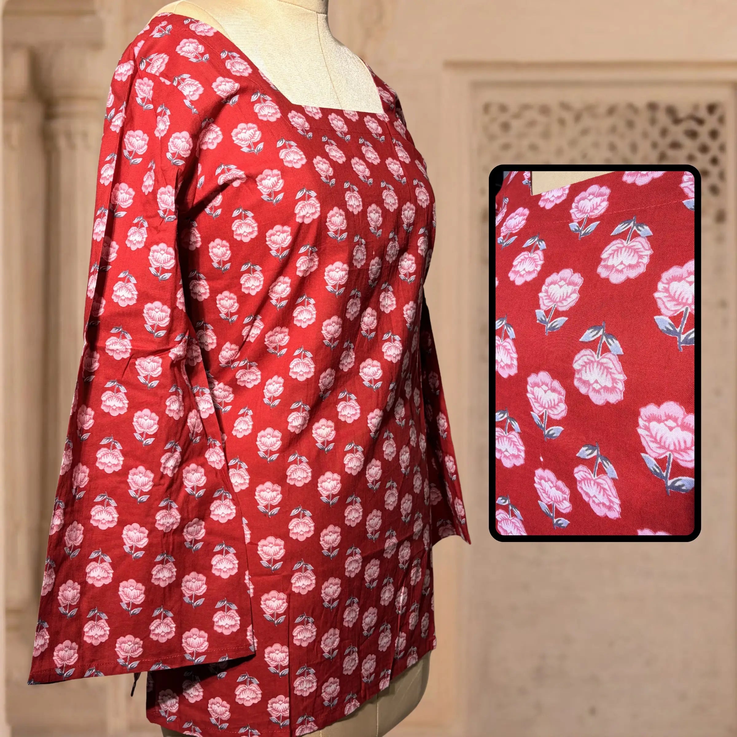 Scarlet Floral Lace-Back Top