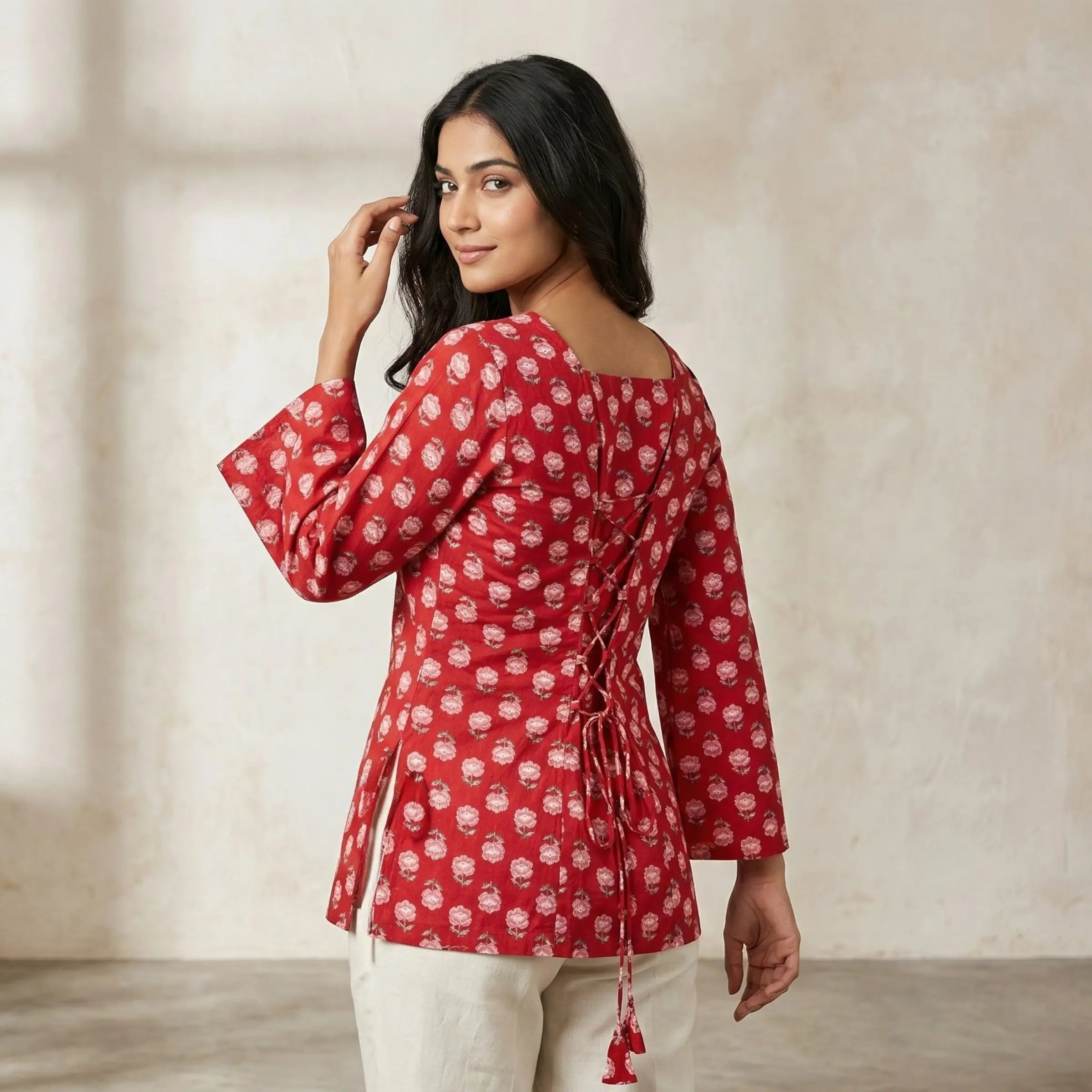 Scarlet Floral Lace-Back Top