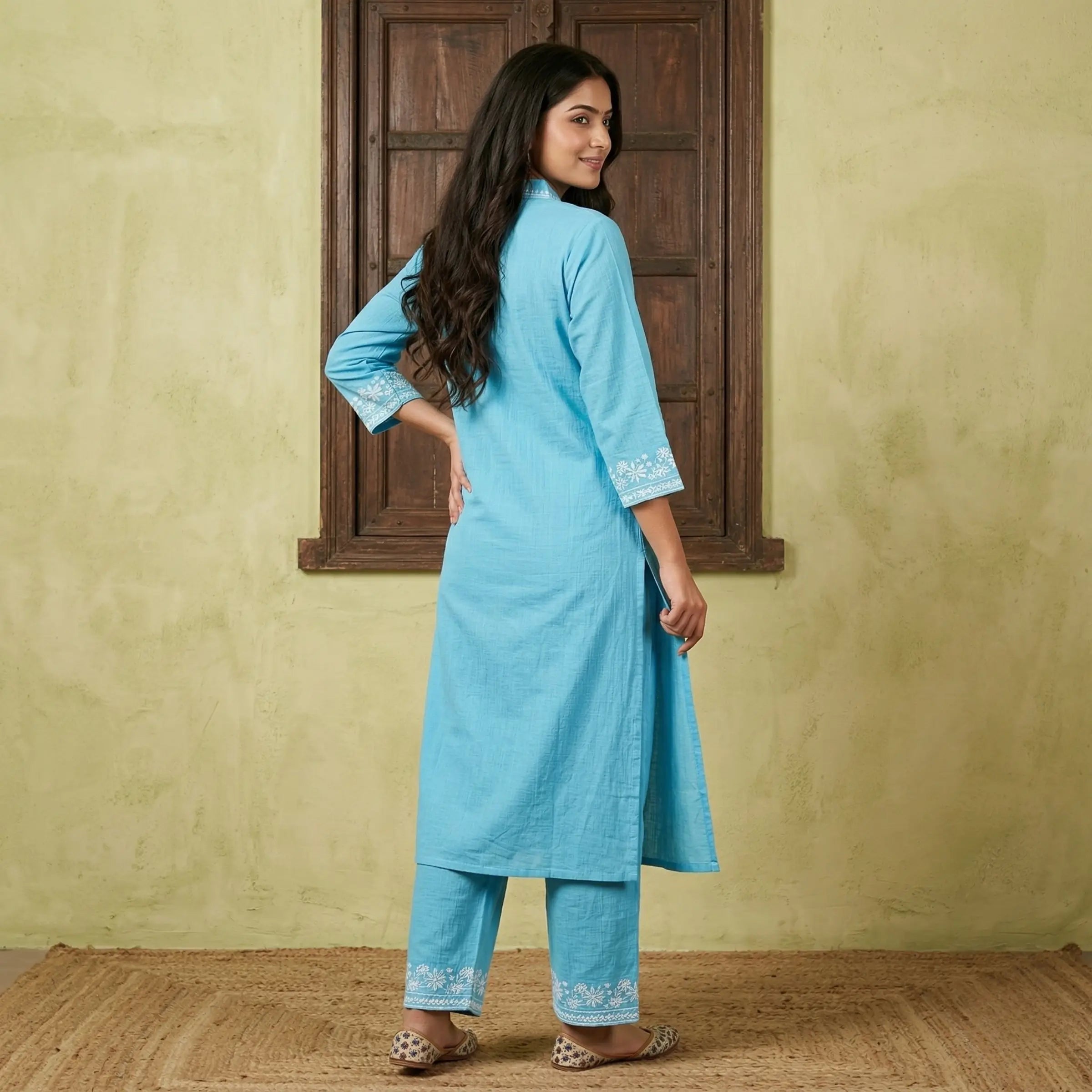 Sky Thread Embroidered Kurta Set