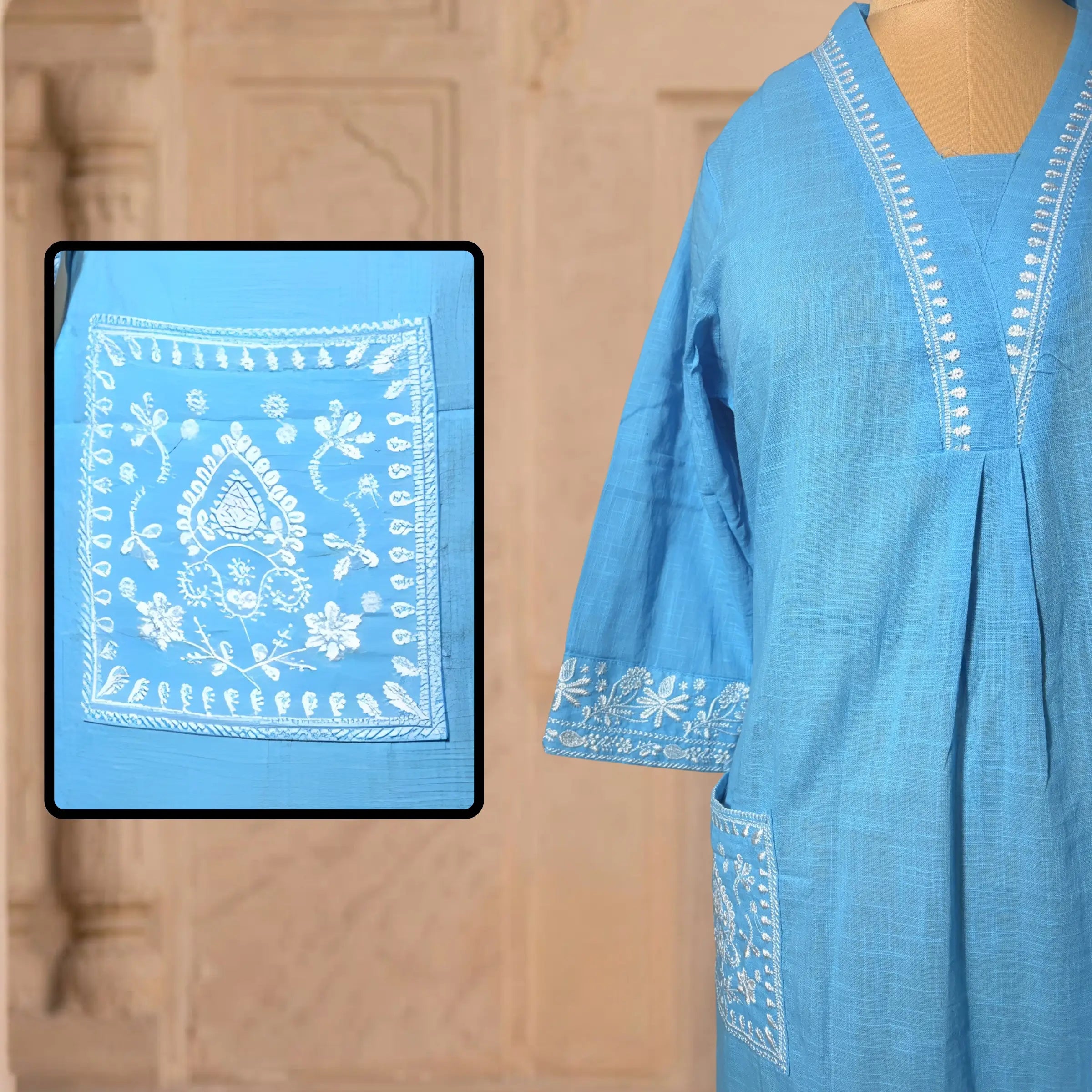 Sky Thread Embroidered Kurta Set