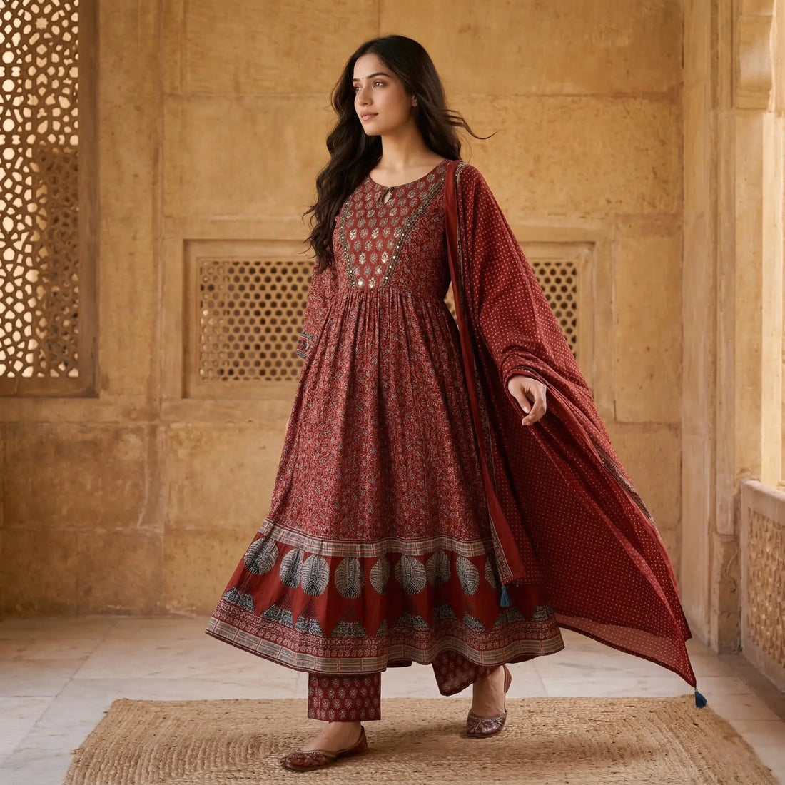 Surmayi Rust Ajrakh Set
