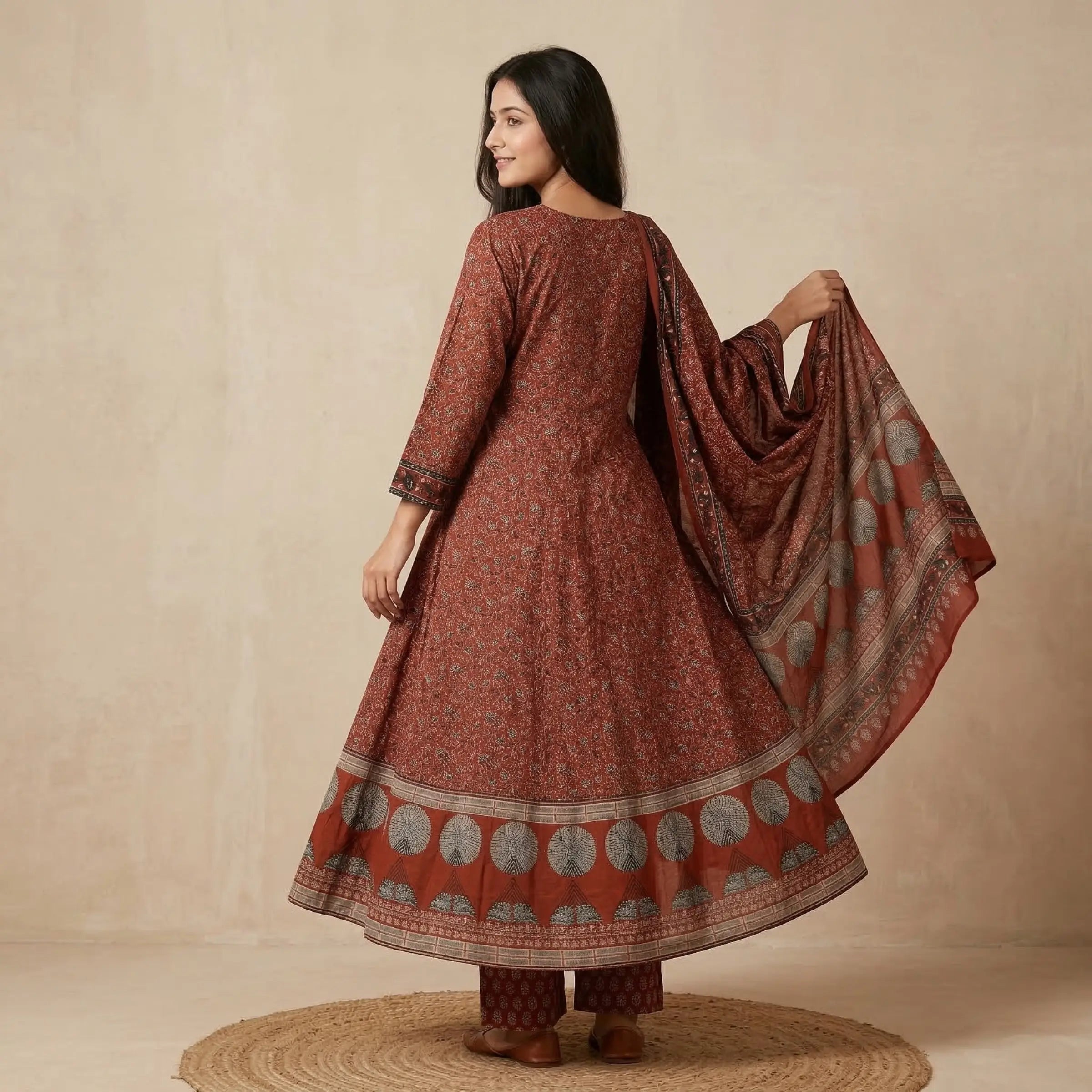 Surmayi Rust Ajrakh Set